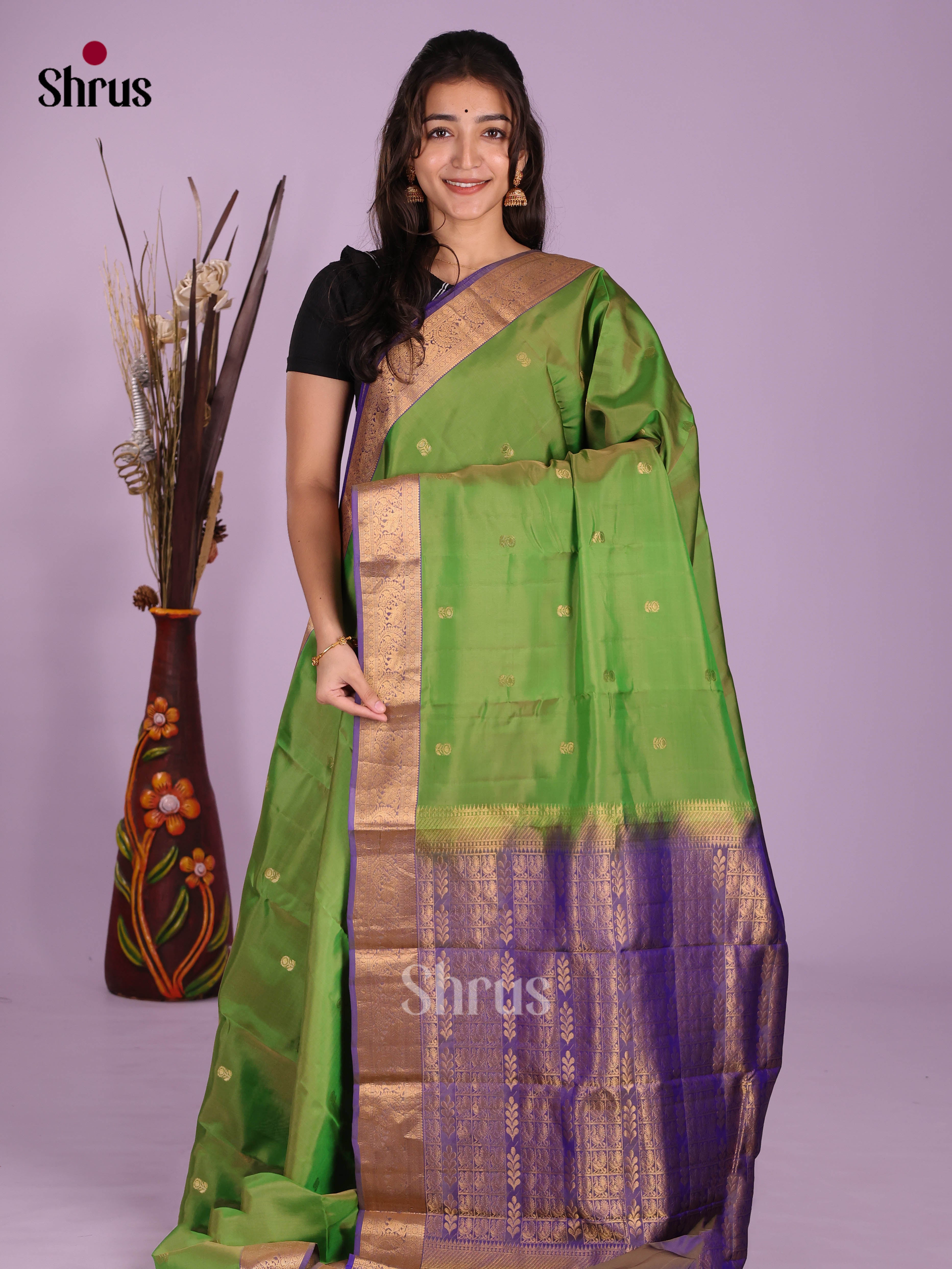 Green & Purple - Kanchipuram-halfpure Saree - Shop on Shrus.com