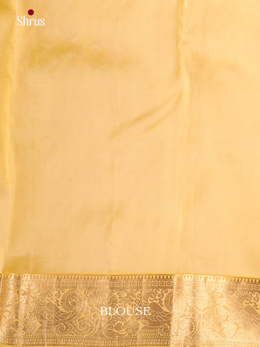 Cream & Yellow - Kanchipuram-halfpure Saree - Shop on Shrus.com