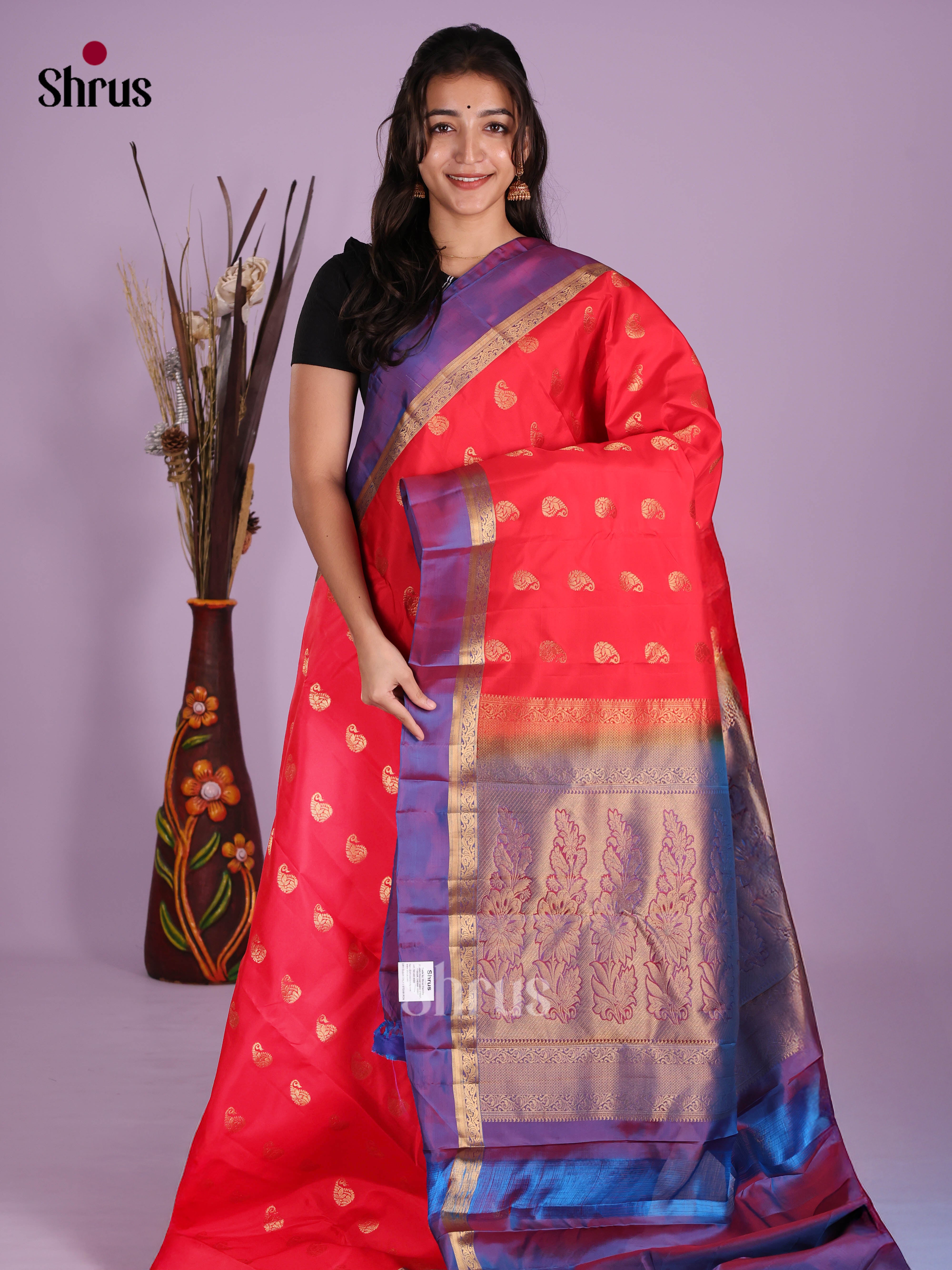 Red & Purple- Kanchipuram-halfpure Saree