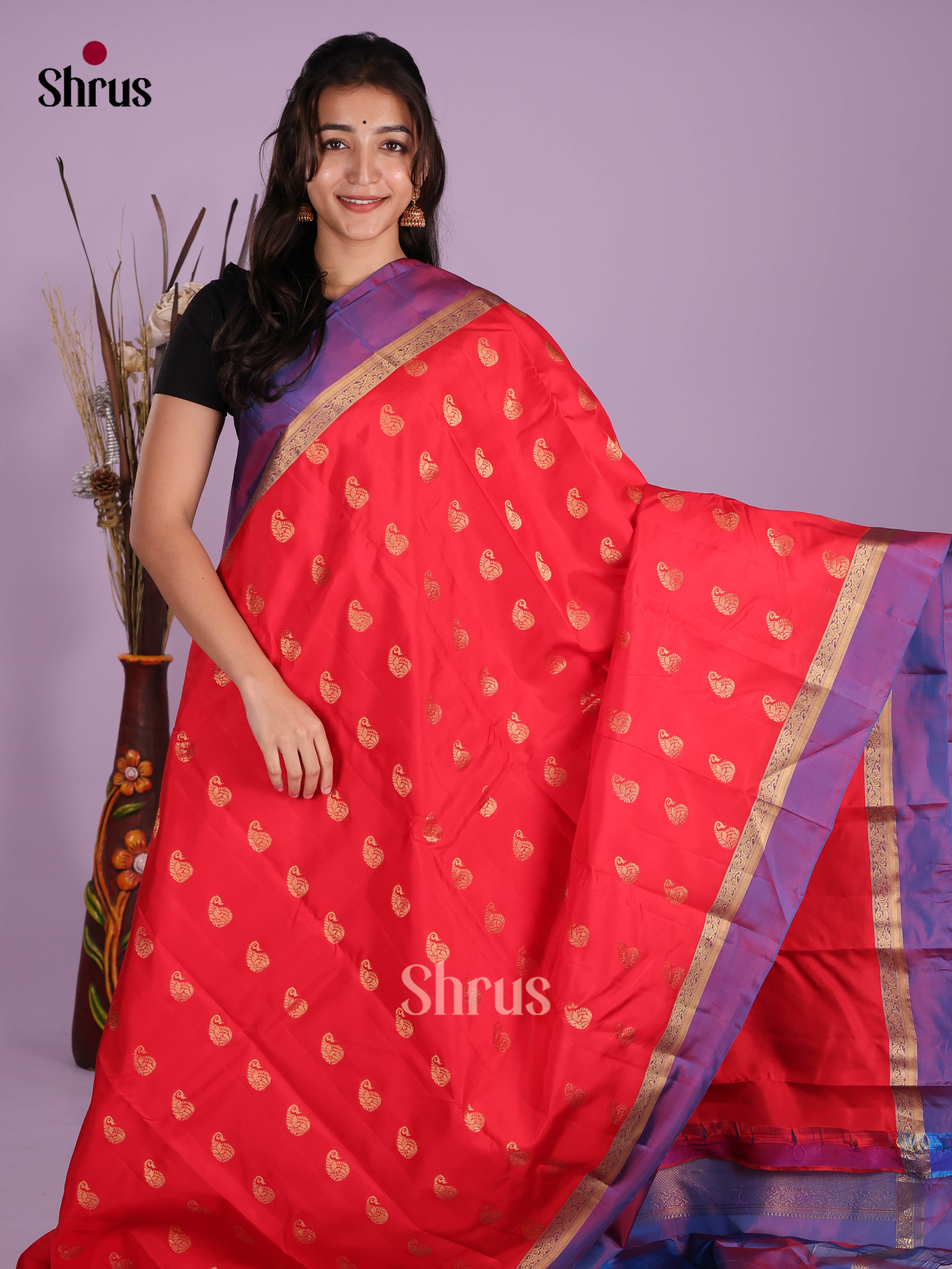 Red & Purple- Kanchipuram-halfpure Saree
