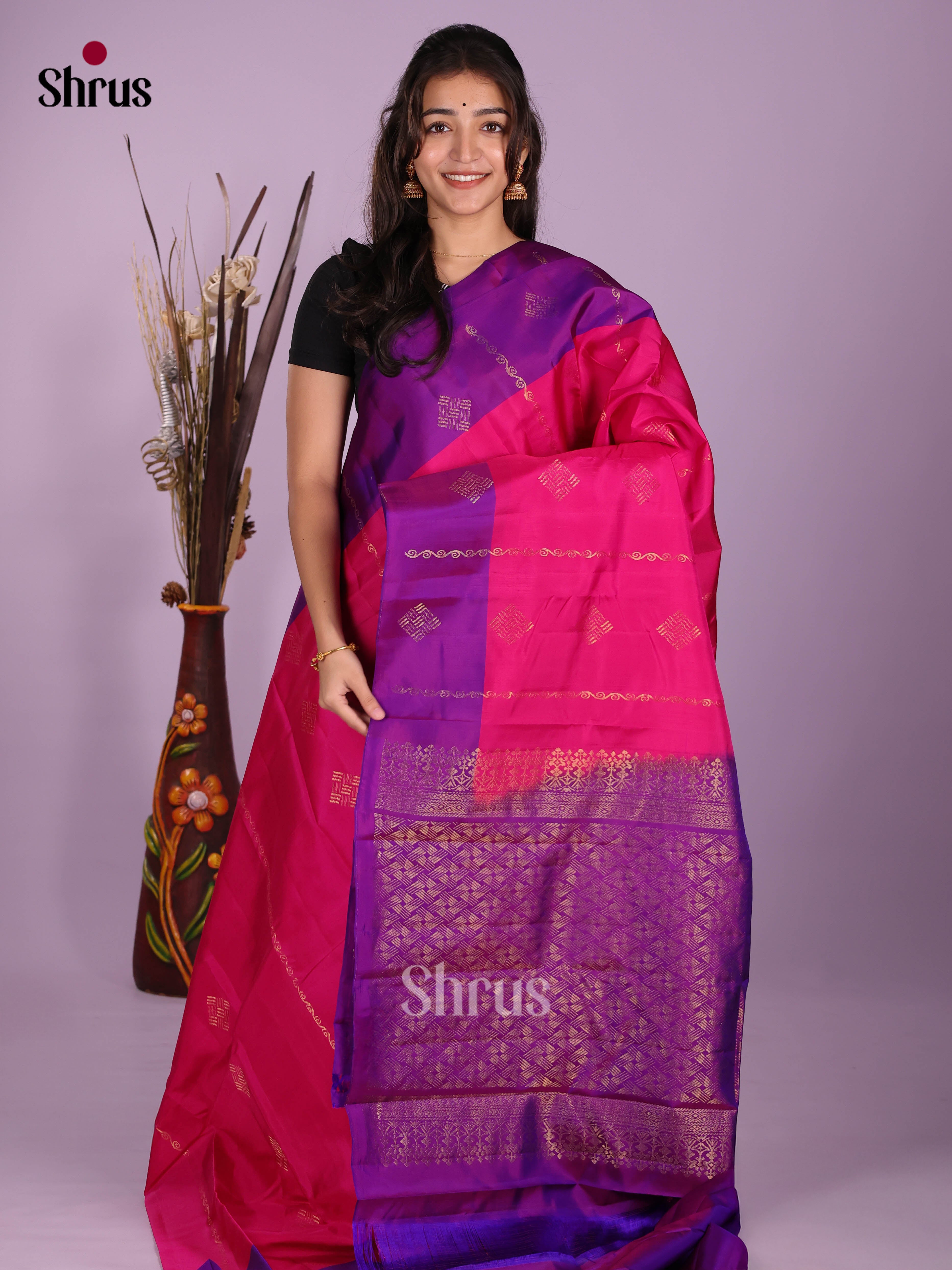 Pink & Purple - Softsilk-halfpure Saree - Shop on Shrus.com