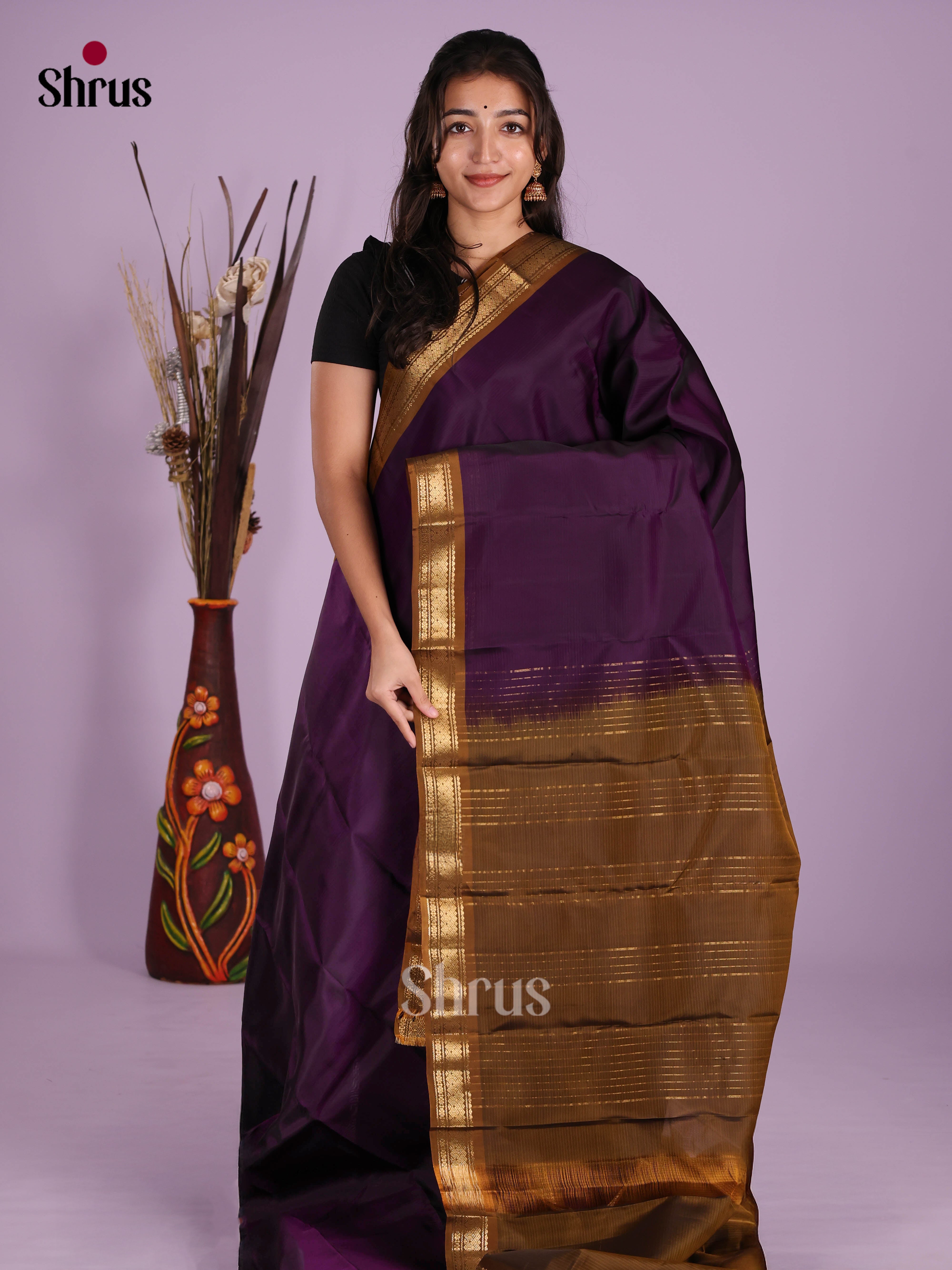 Violet & Brown - Kanchipuram-halfpure Saree - Shop on Shrus.com