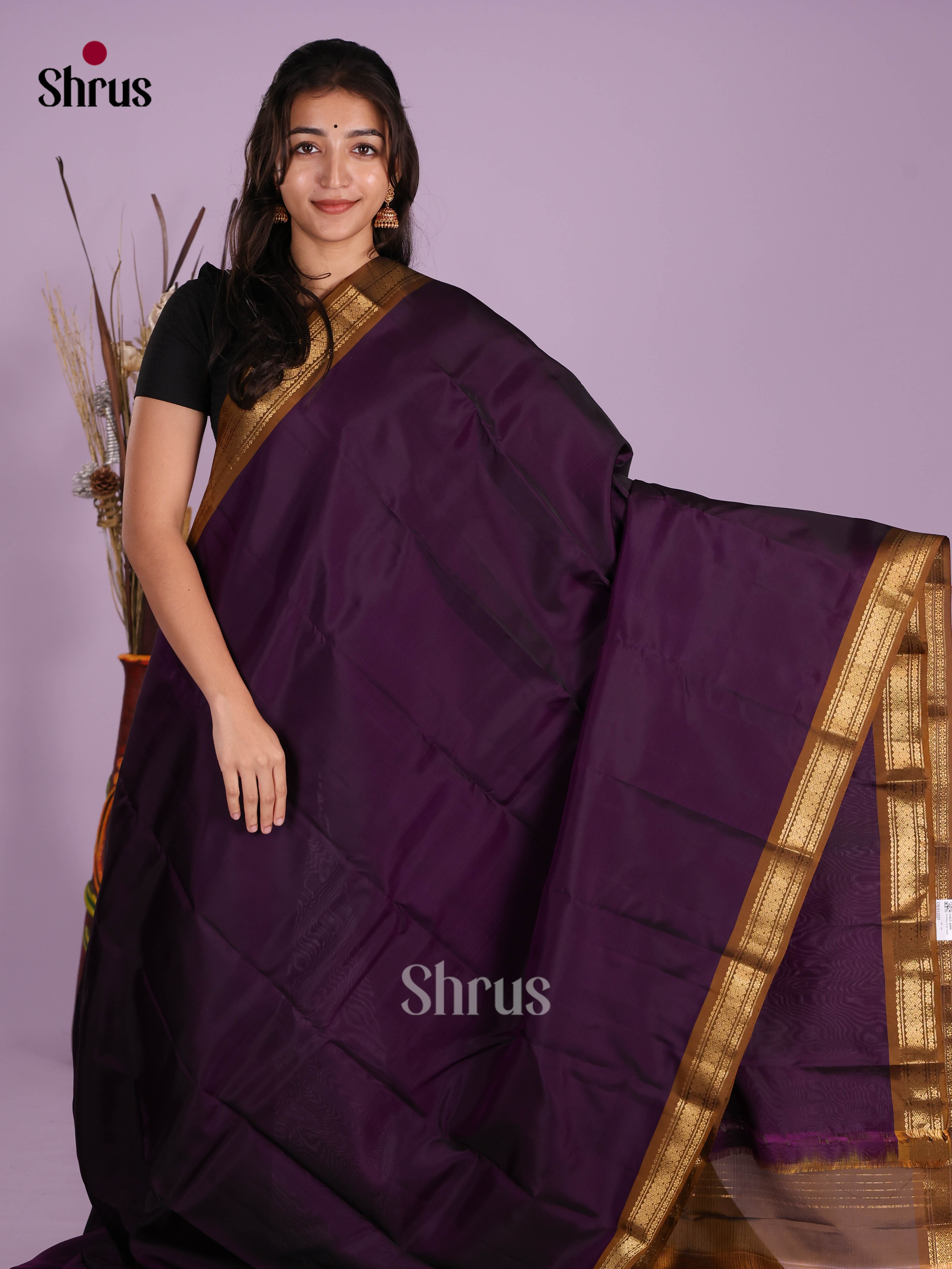 Violet & Brown - Kanchipuram-halfpure Saree - Shop on Shrus.com