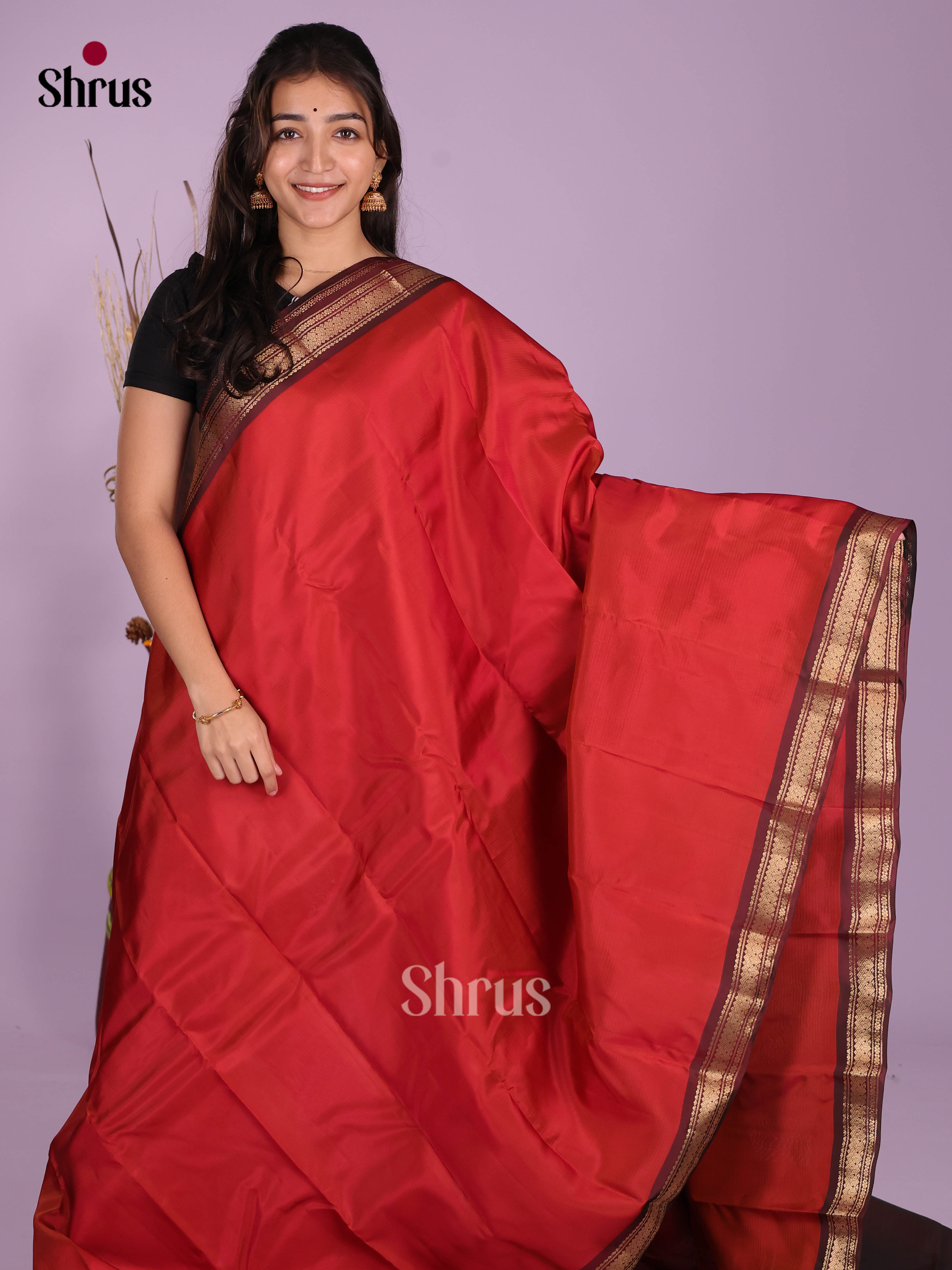 red & Maroon - Kanchipuram-halfpure Saree - Shop on Shrus.com