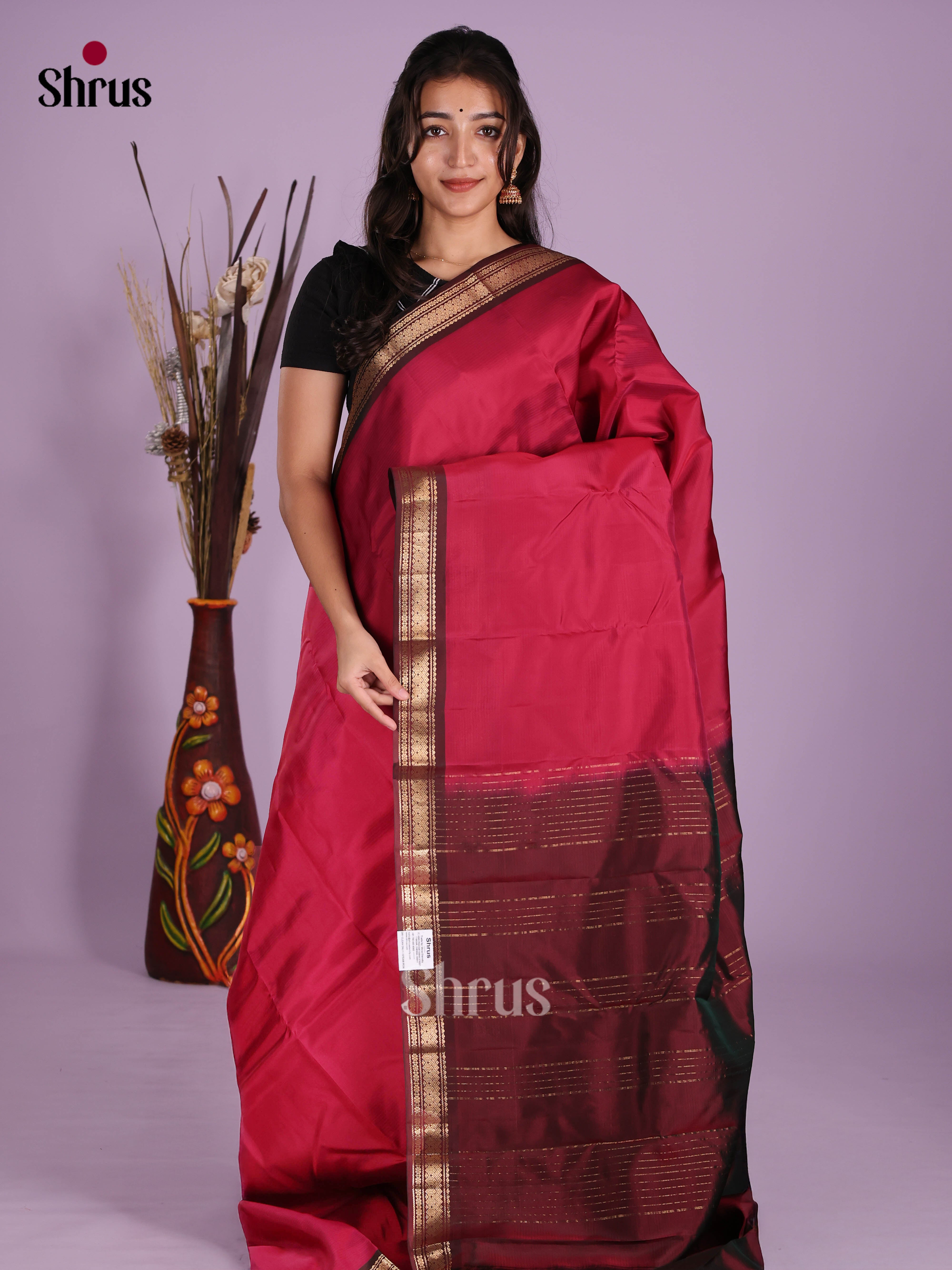 Red & Maroon- Kanchipuram-halfpure Saree - Shop on Shrus.com