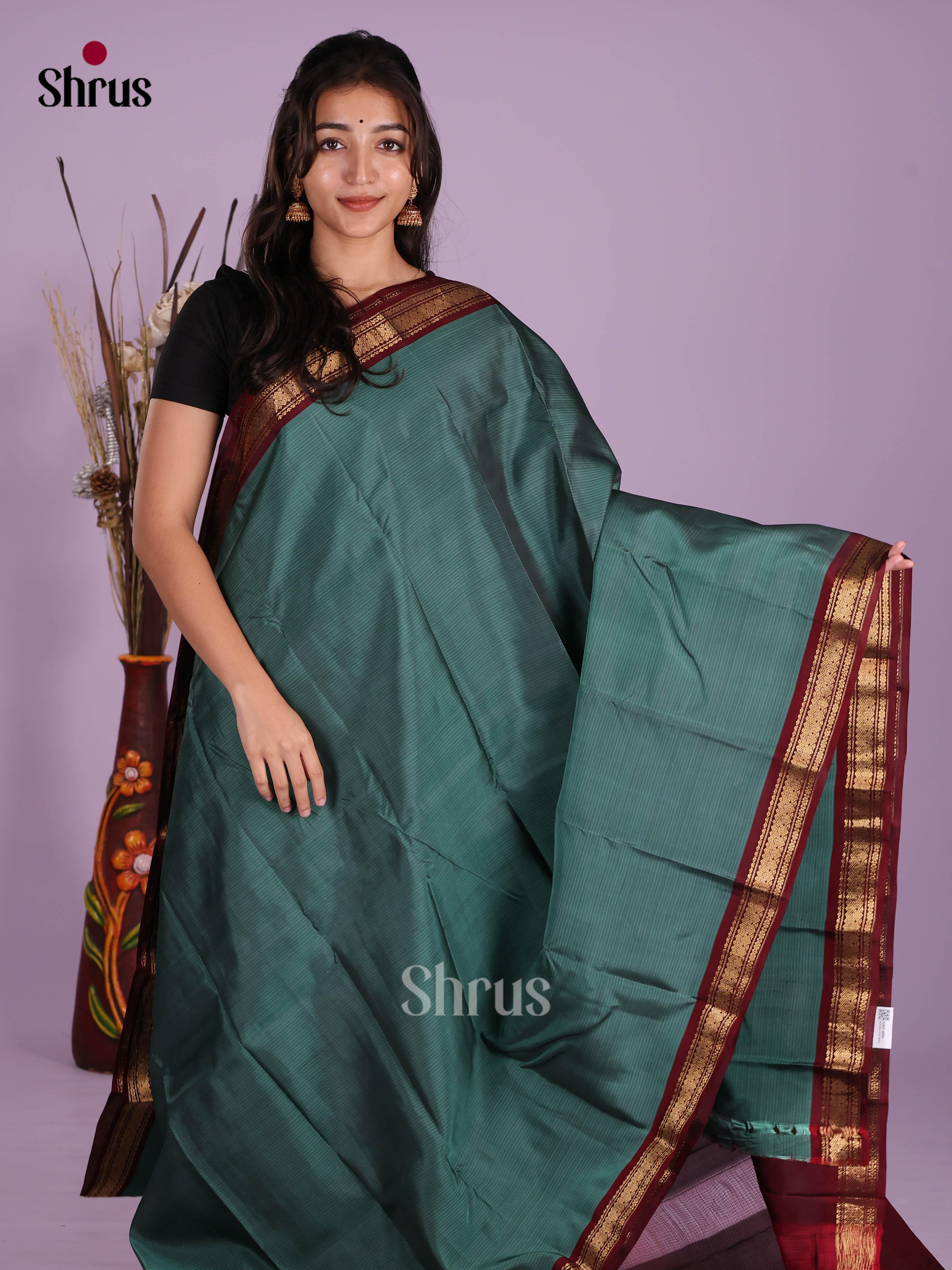 Blue & Maroon - Kanchipuram-halfpure Saree