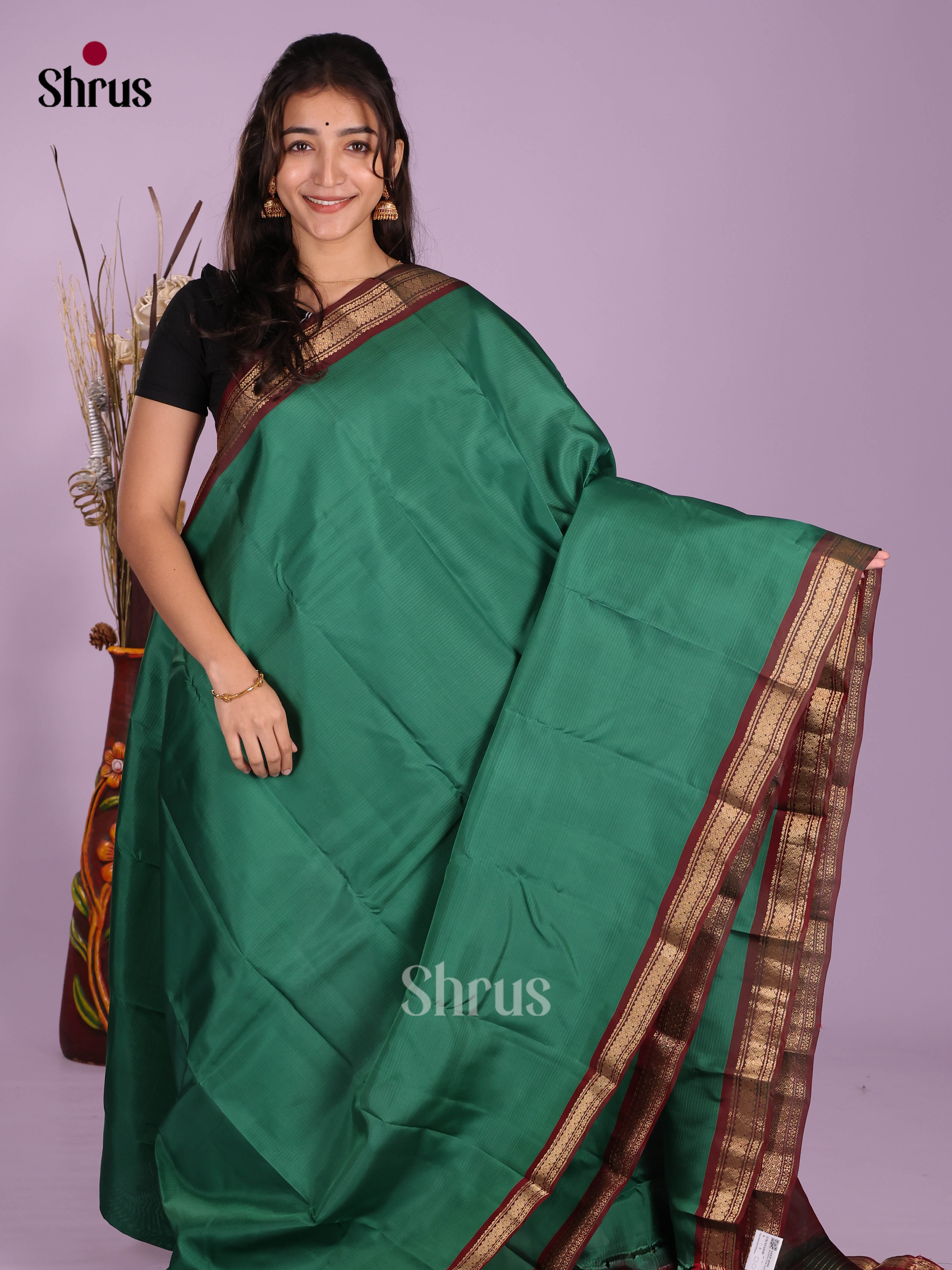 Green & Maroon - Kanchipuram-halfpure Saree - Shop on Shrus.com