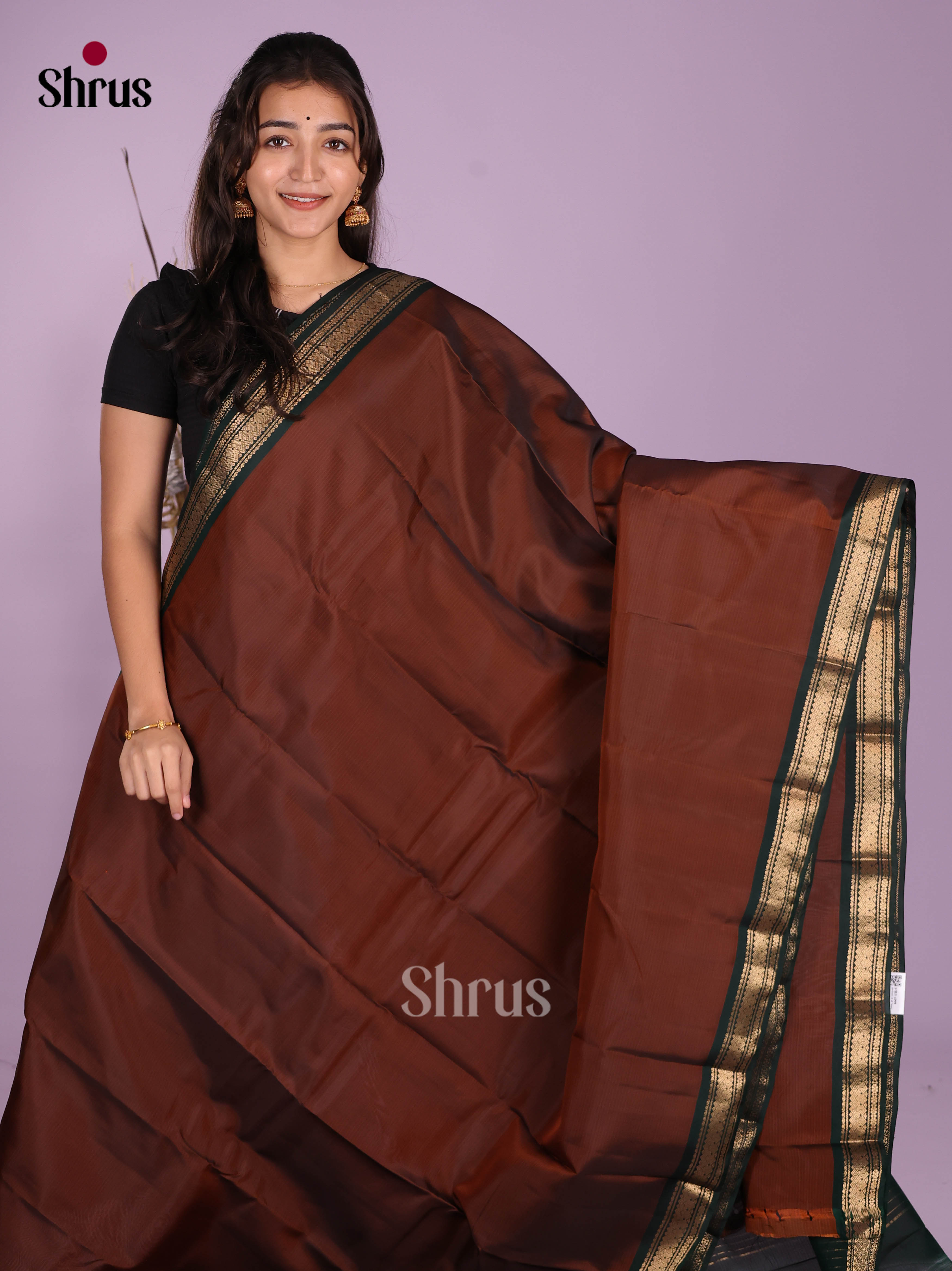 Maroon & Green - Kanchipuram-halfpure Saree - Shop on Shrus.com