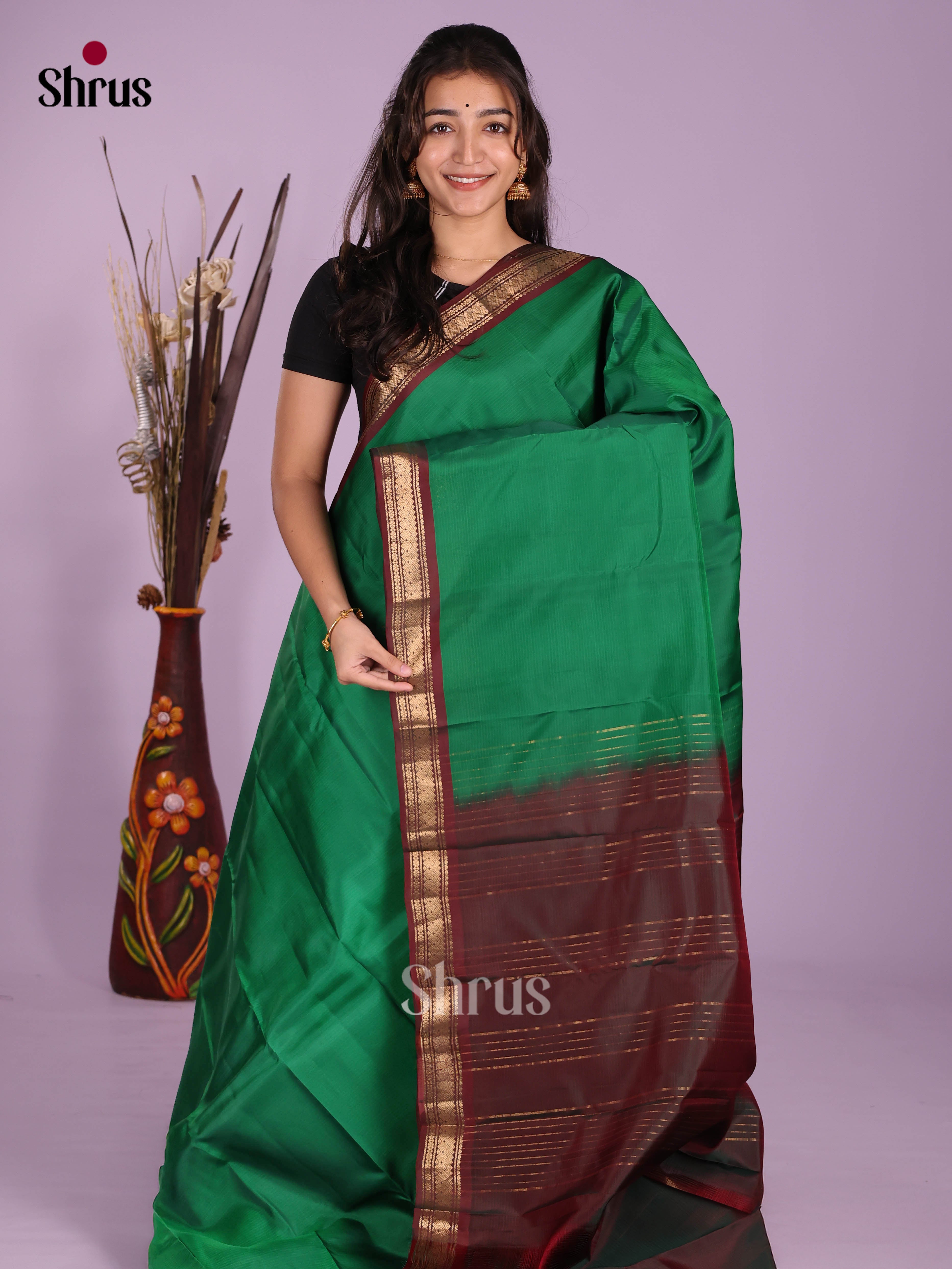 Green & Maroon - Kanchipuram-halfpure Saree - Shop on Shrus.com