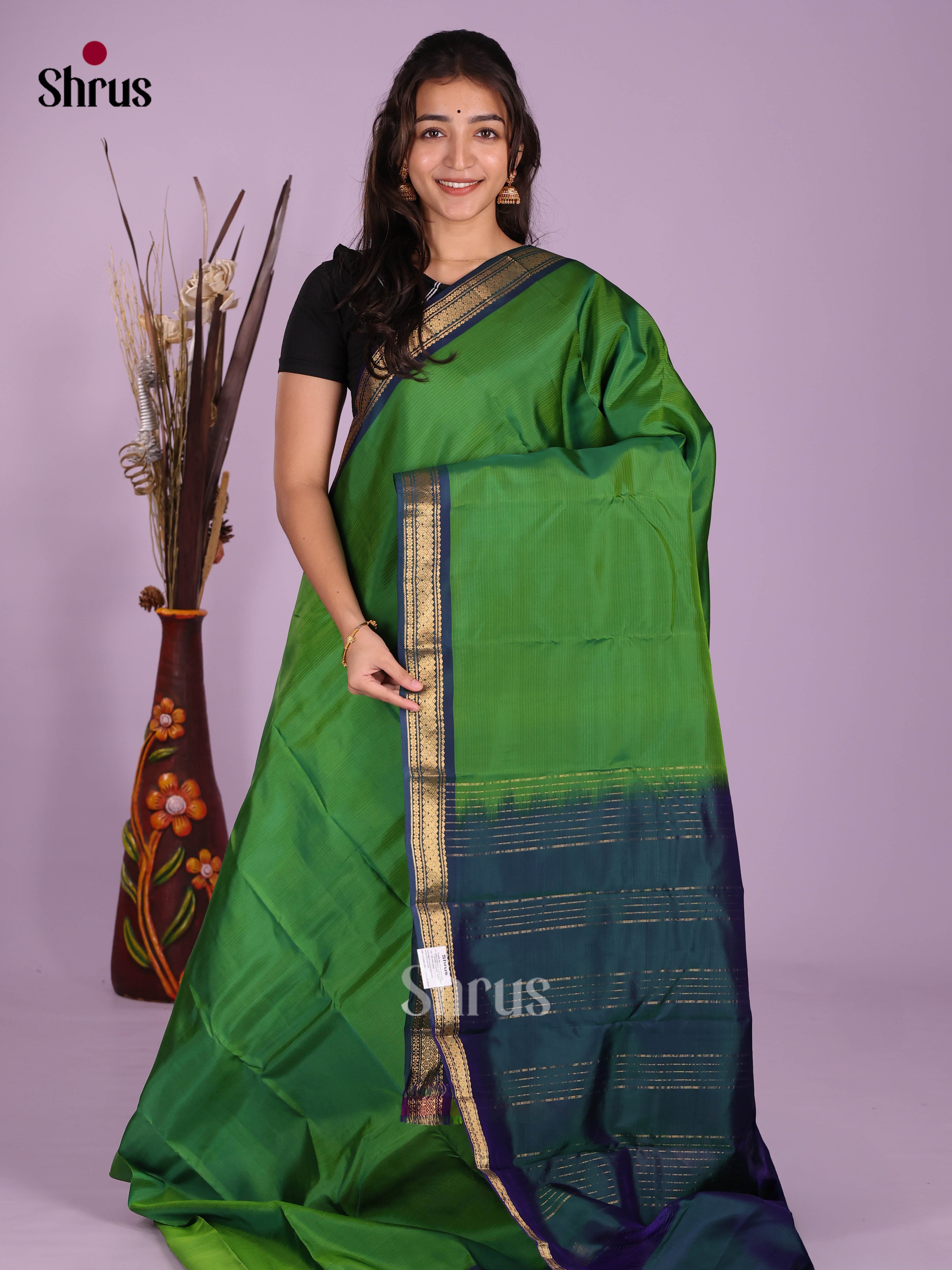 Green & Blue - Kanchipuram-halfpure Saree - Shop on Shrus.com