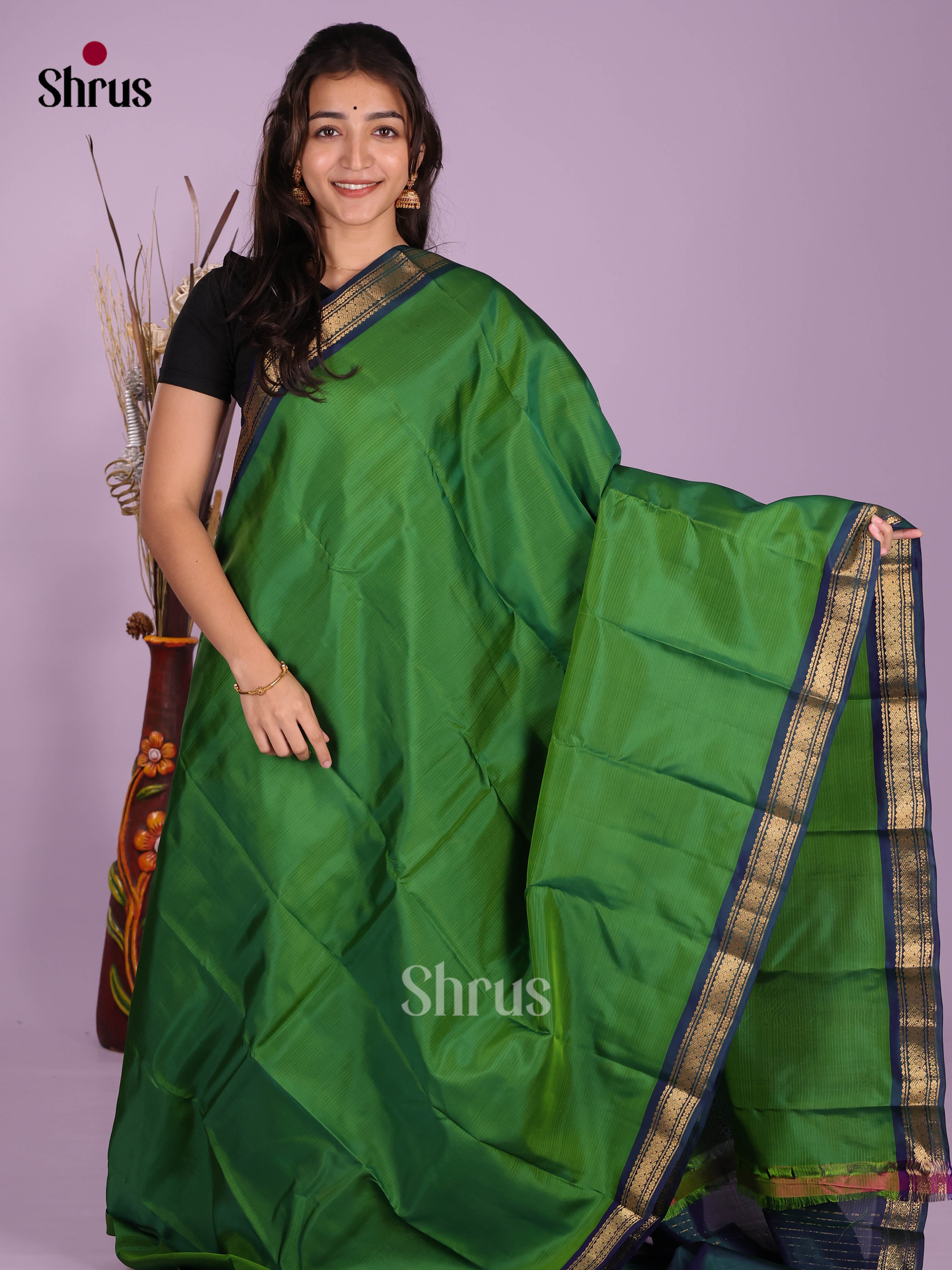 Green & Blue - Kanchipuram-halfpure Saree - Shop on Shrus.com