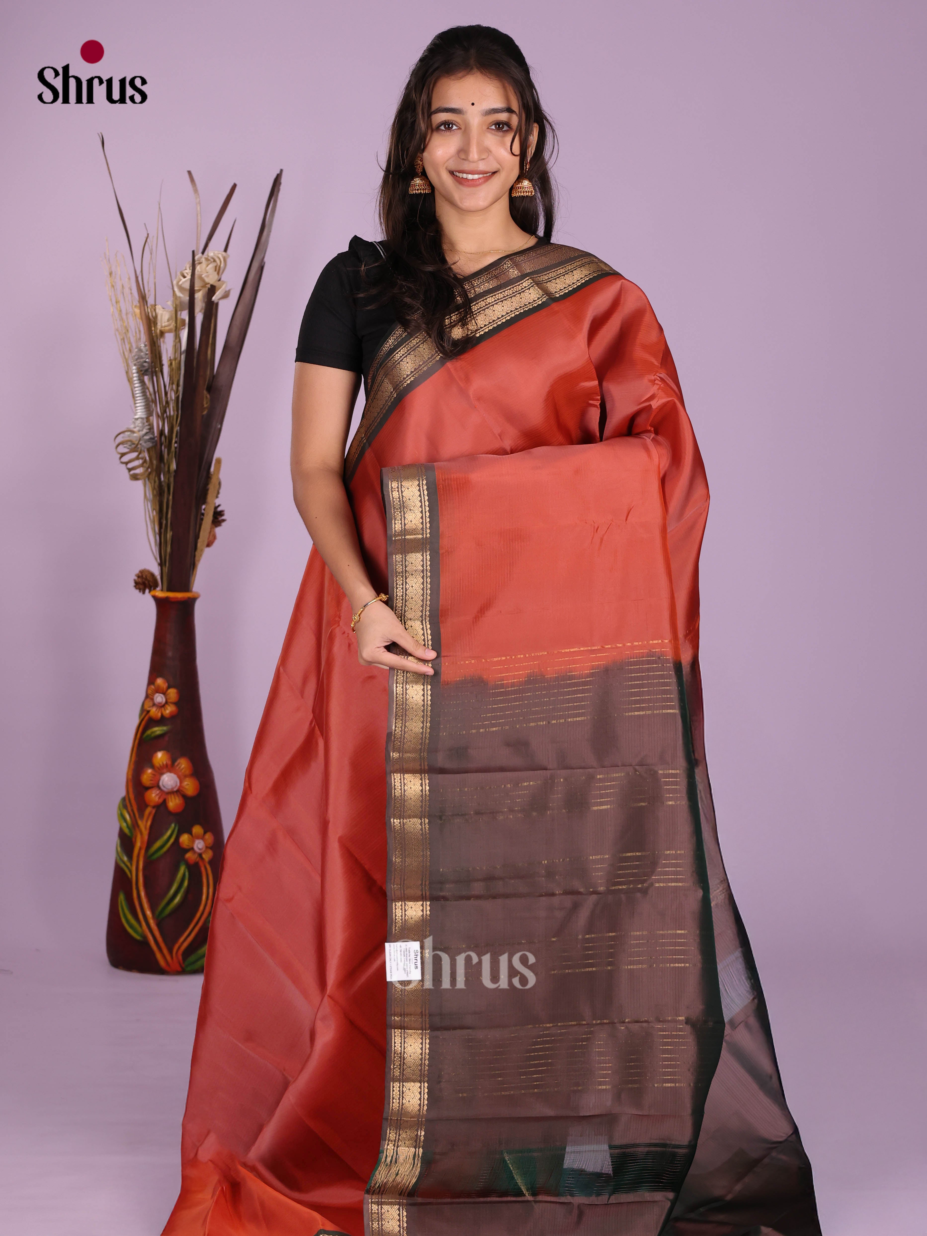 Red & Brown - Kanchipuram-halfpure Saree - Shop on Shrus.com