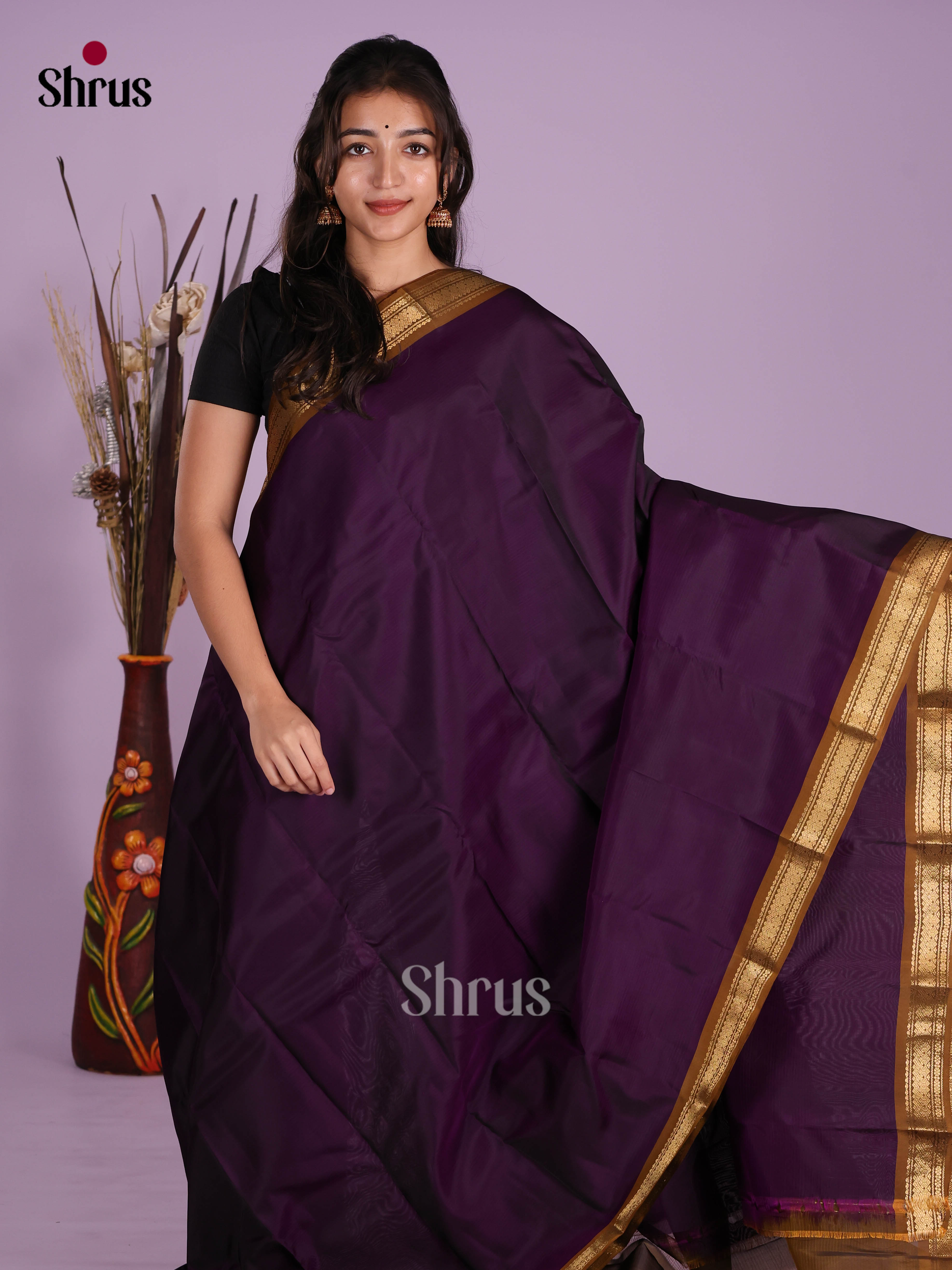 Violet & Brown - Kanchipuram-halfpure Saree