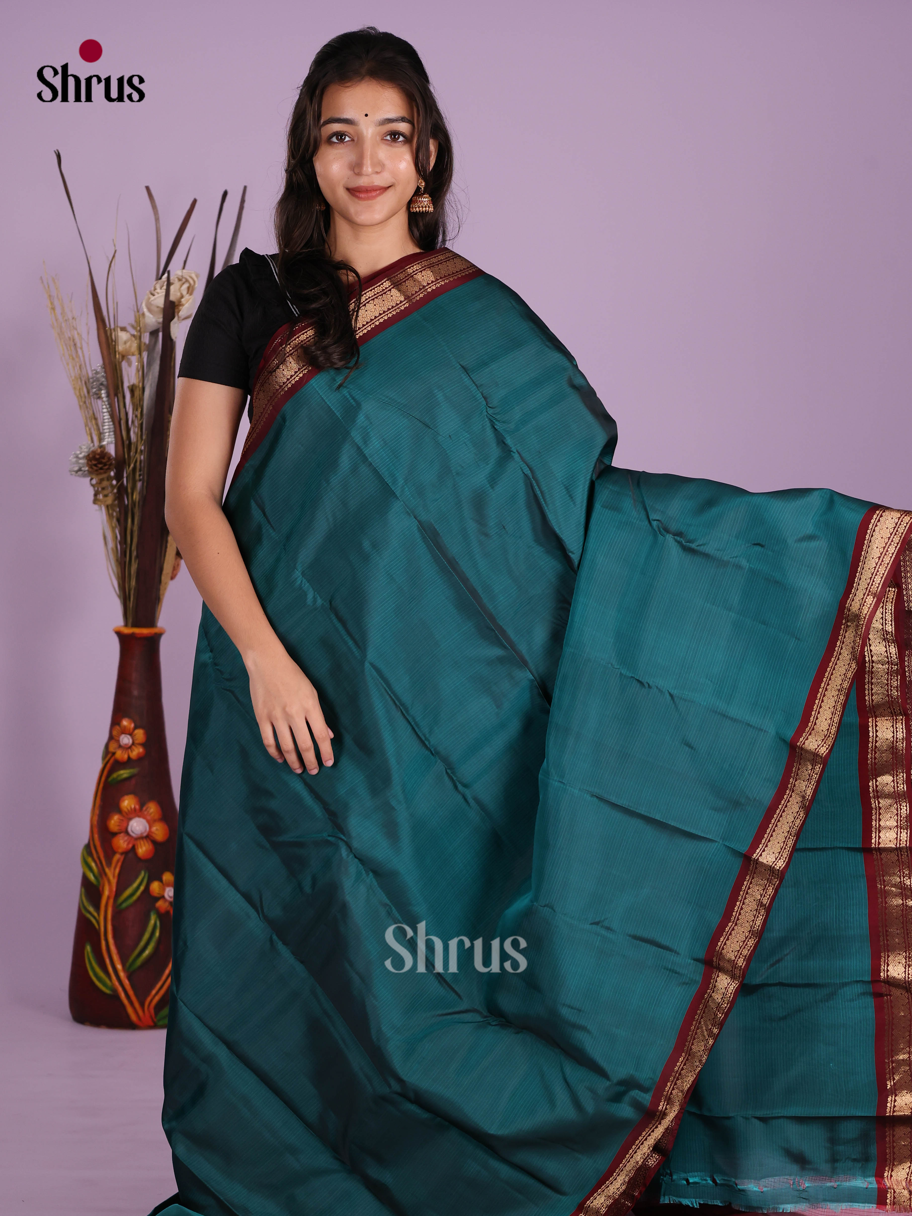 Blue & Maroon - Kanchipuram-halfpure Saree