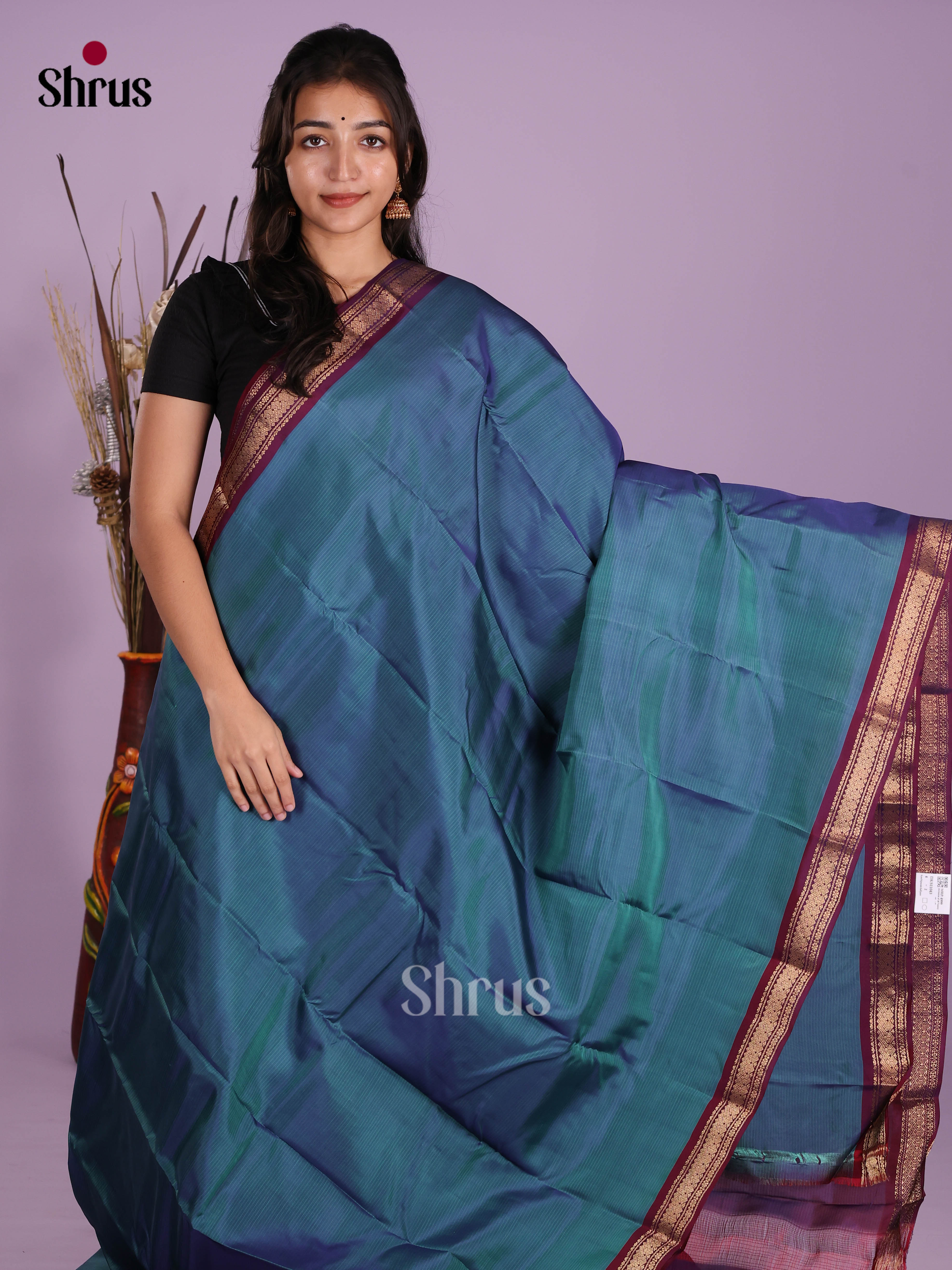 Blue & Violet - Kanchipuram-halfpure Saree