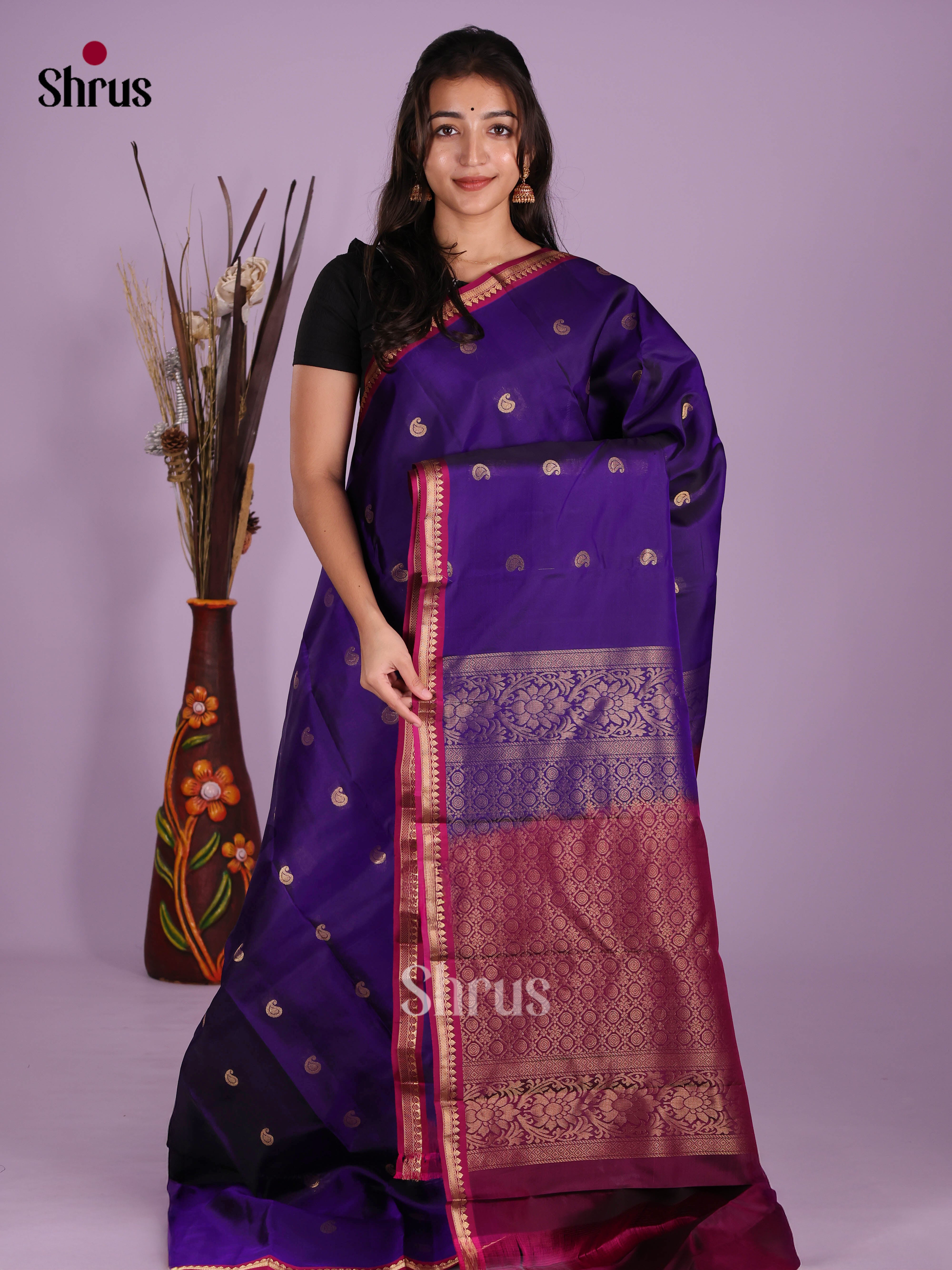 Blue & Maroon- Kanchipuram-halfpure Saree