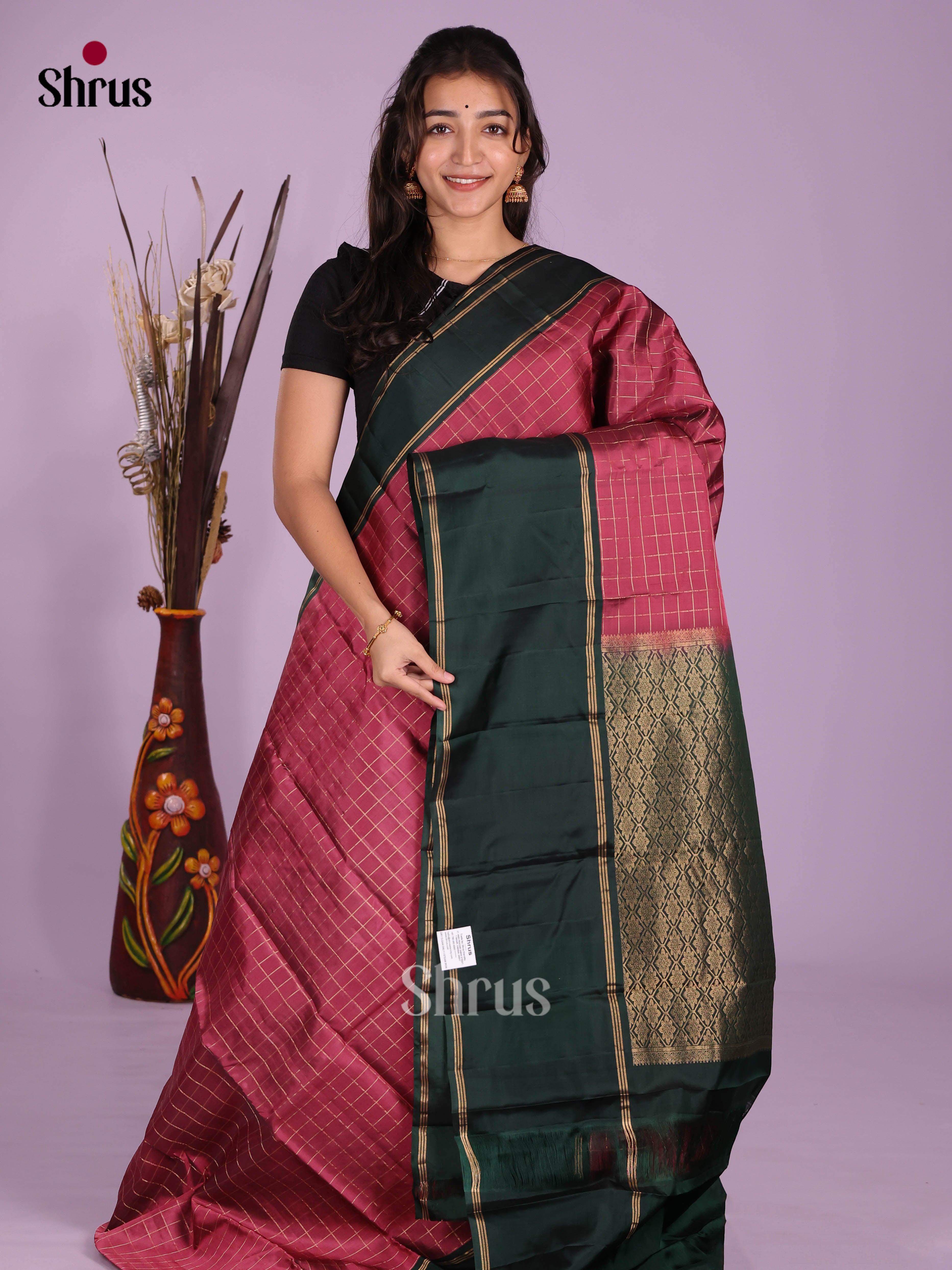 Maroon & Green- Softsilk-halfpure Saree - Shop on Shrus.com