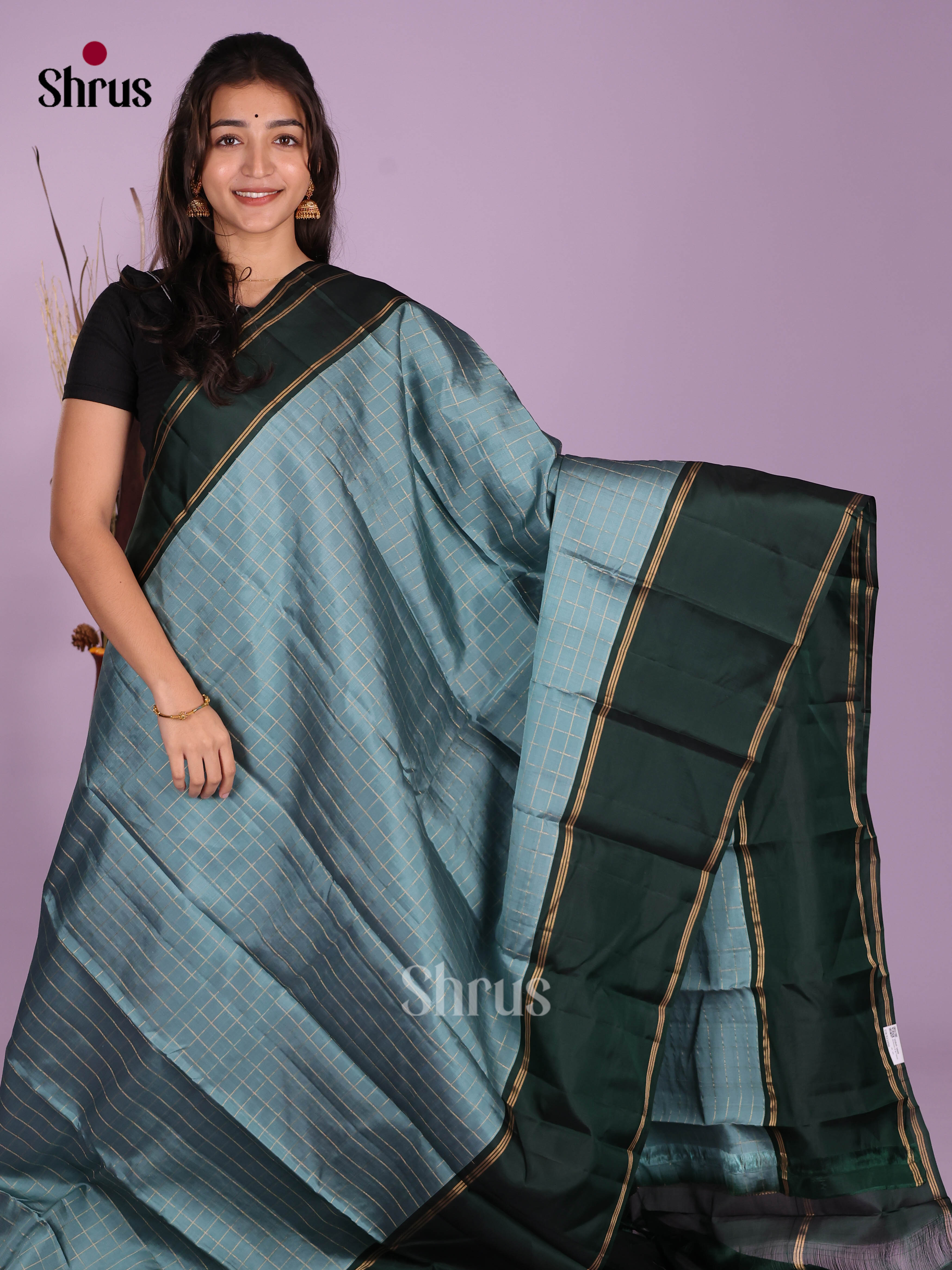 Pastel Blue & Green - Softsilk-halfpure Saree - Shop on Shrus.com