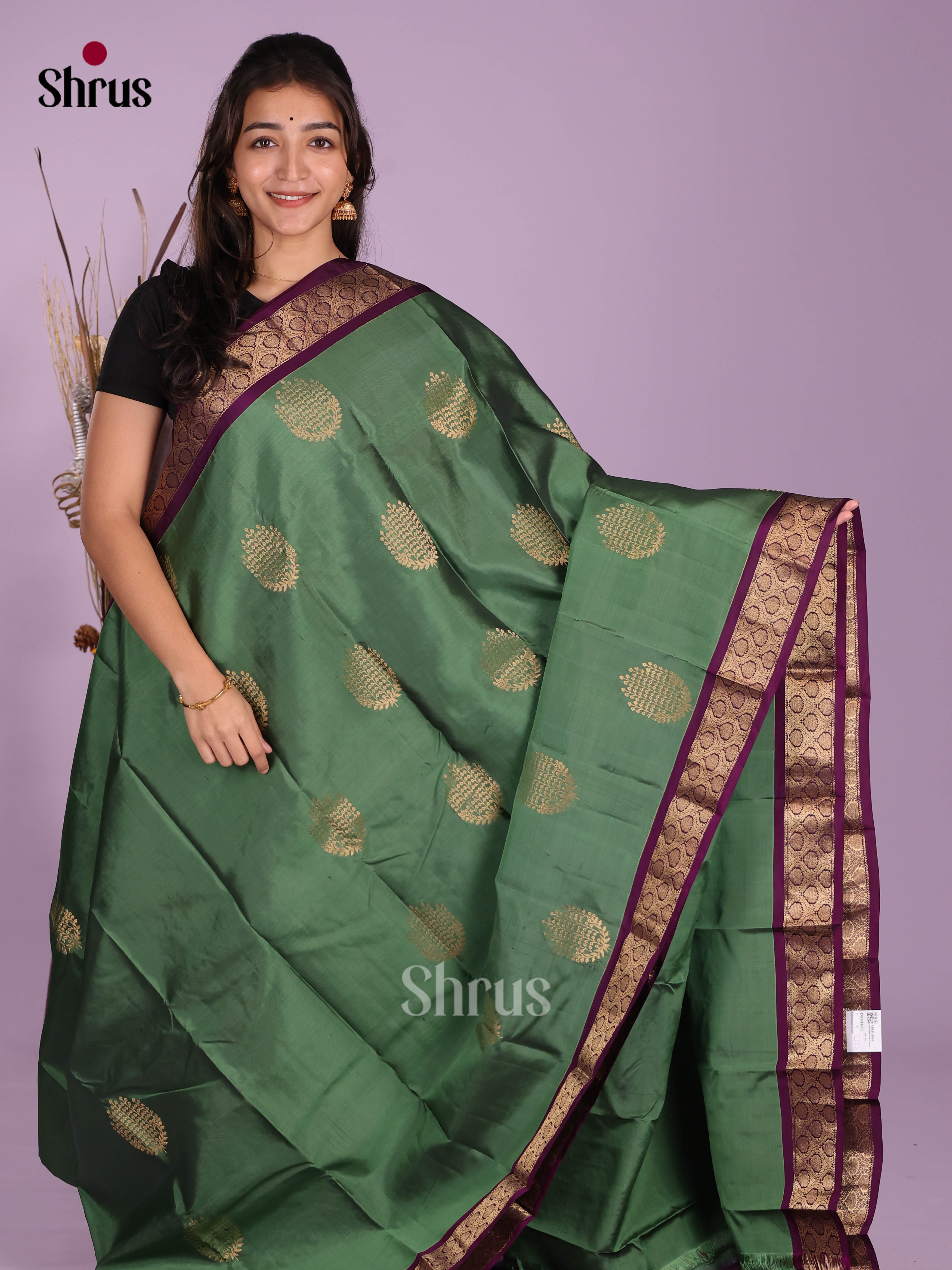Green & Purple - Kanchipuram-halfpure Saree - Shop on Shrus.com