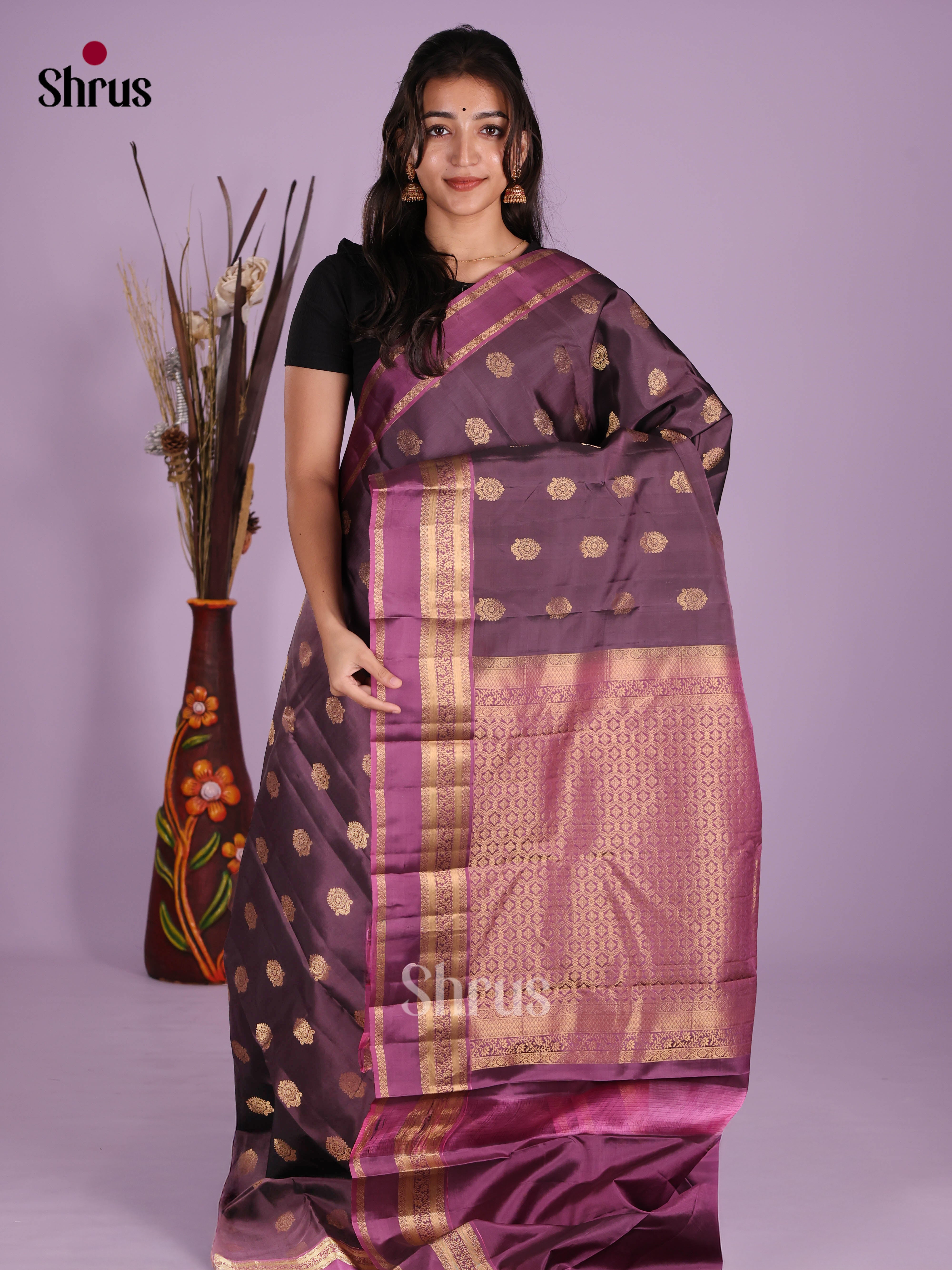 Jamun & Purple - Kanchipuram-halfpure Saree - Shop on Shrus.com