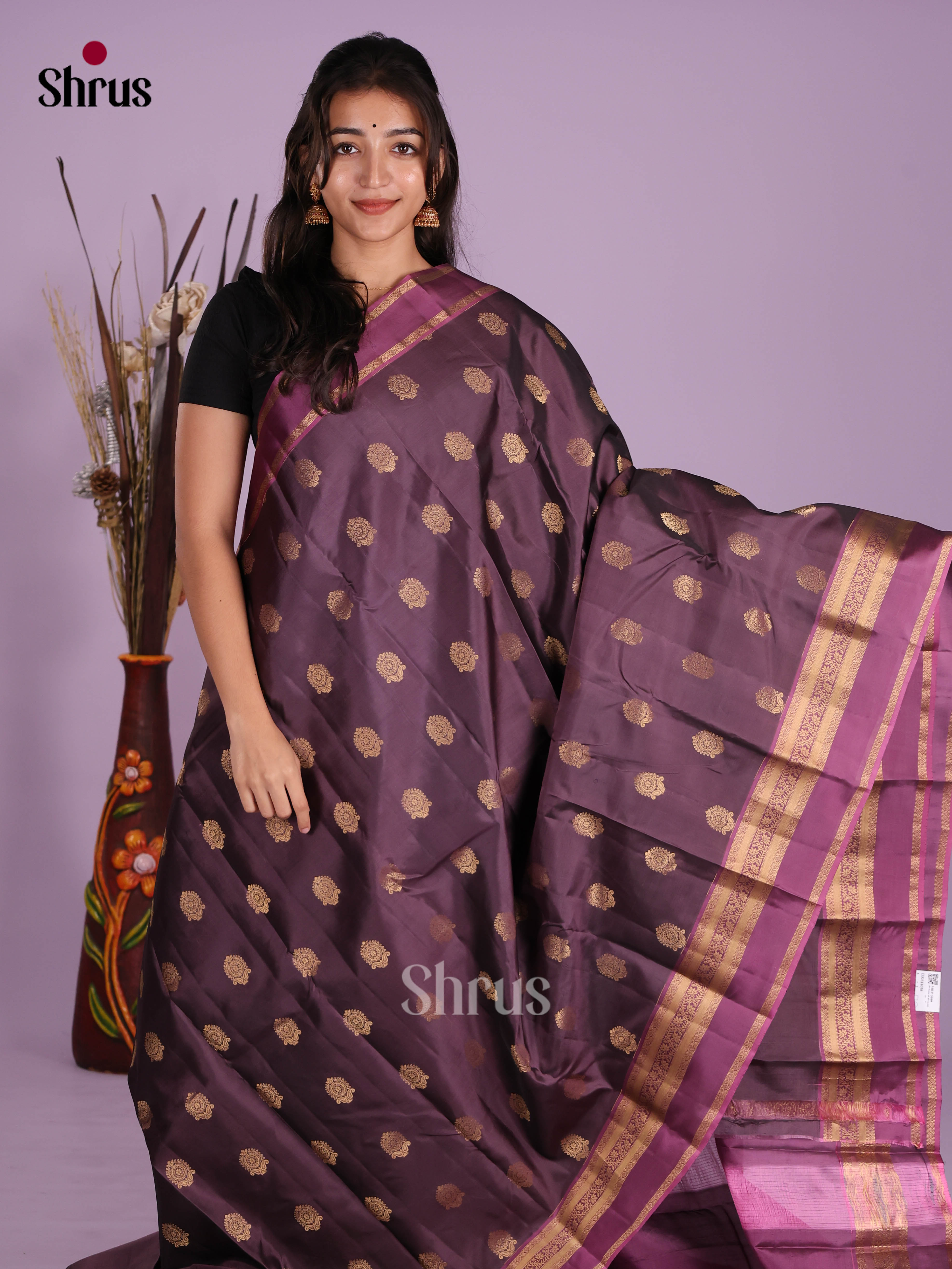 Jamun & Purple - Kanchipuram-halfpure Saree - Shop on Shrus.com