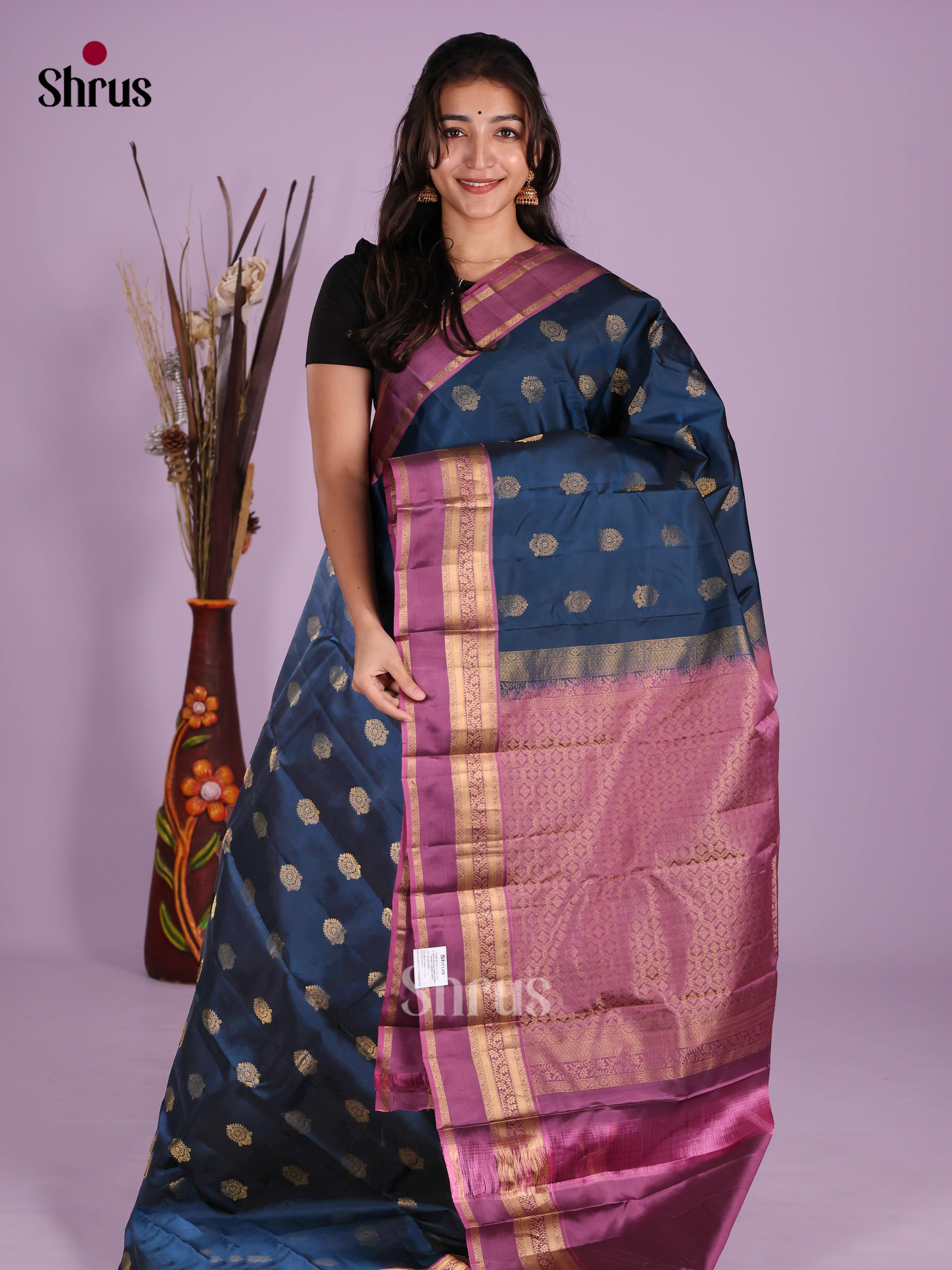 Blue & Purple - Kanchipuram-halfpure Saree