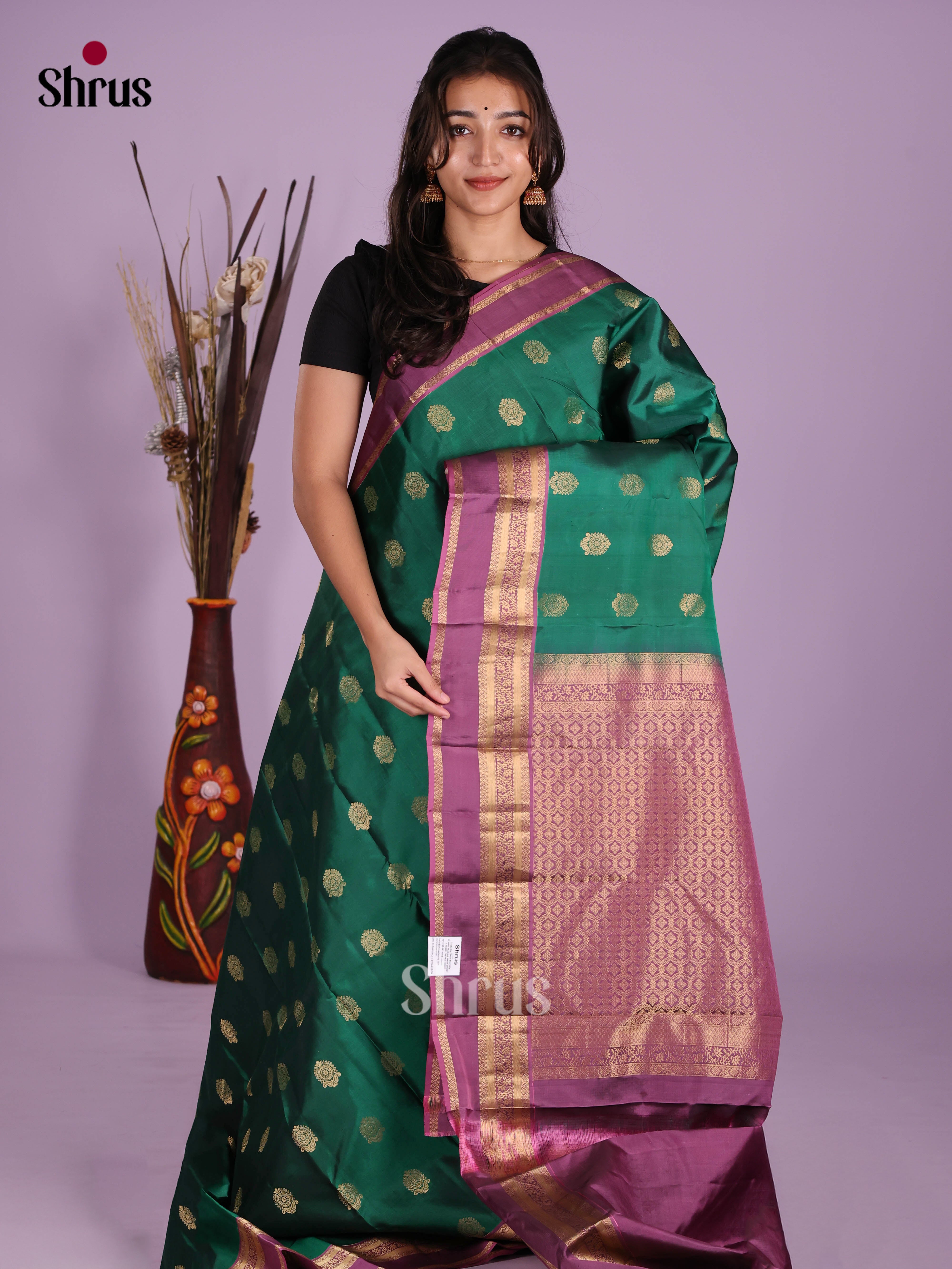 Green & Purple- Kanchipuram-halfpure Saree