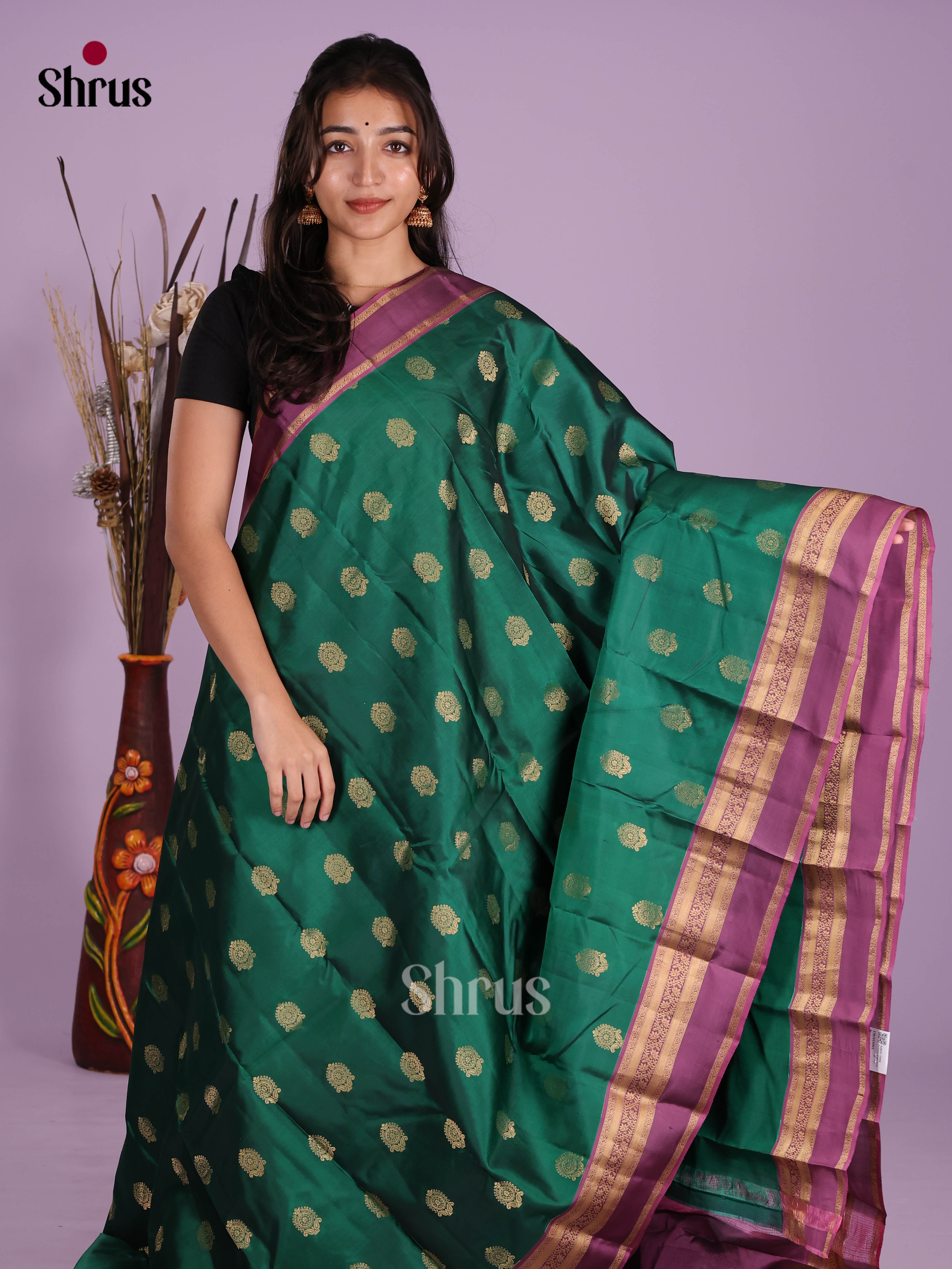Green & Purple- Kanchipuram-halfpure Saree