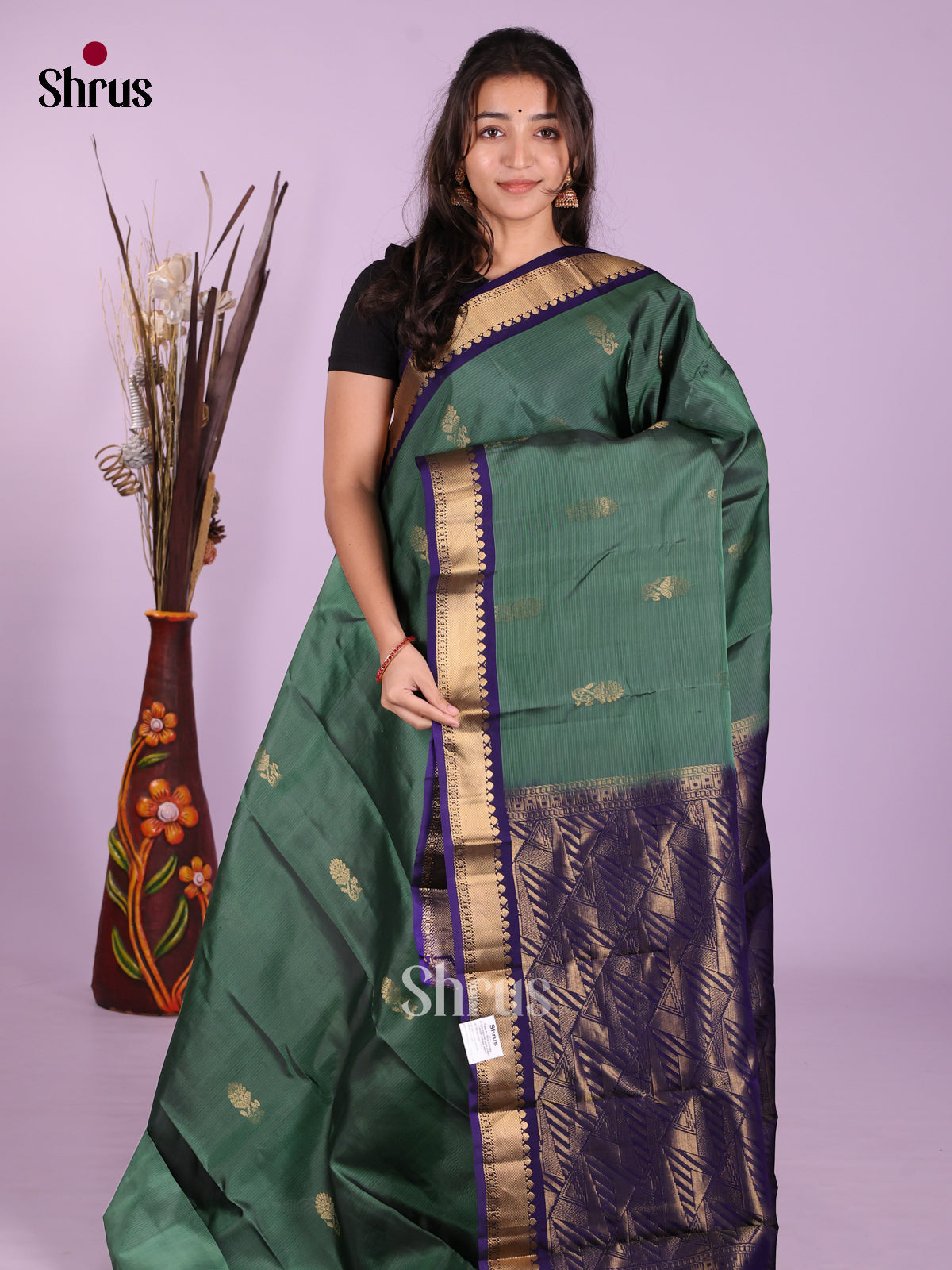 Green & Blue - Kanchipuram-halfpure Saree - Shop on Shrus.com
