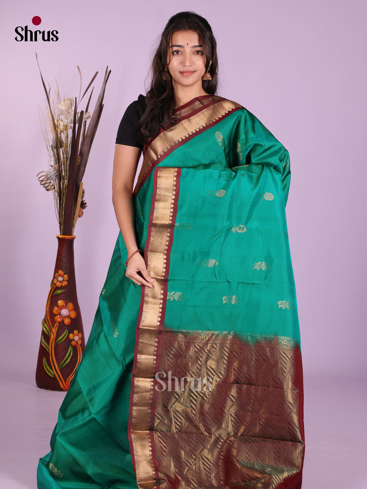 Green & Maroon - Kanchipuram-halfpure Saree - Shop on Shrus.com