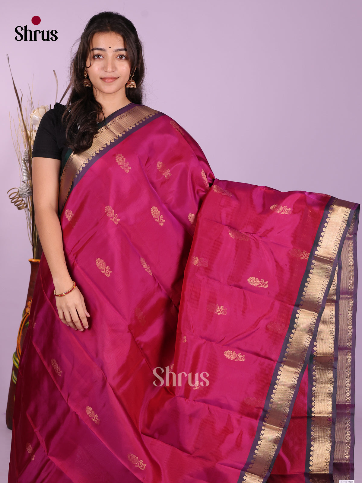 Purple & Violet - Kanchipuram-halfpure Saree - Shop on Shrus.com