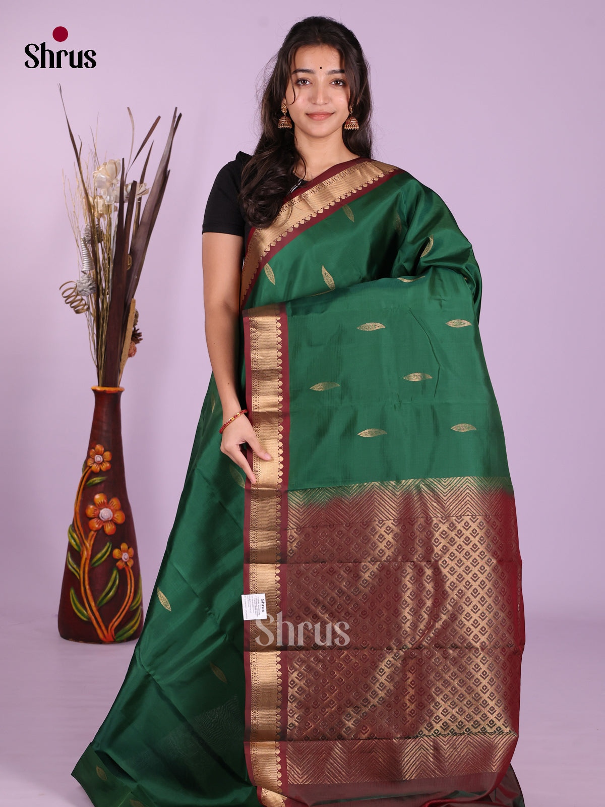 Green & Maroon - Kanchipuram-halfpure Saree - Shop on Shrus.com