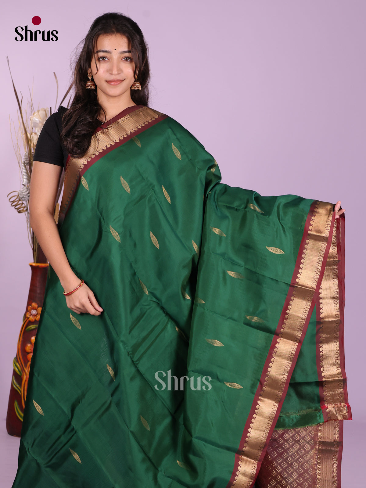 Green & Maroon - Kanchipuram-halfpure Saree - Shop on Shrus.com