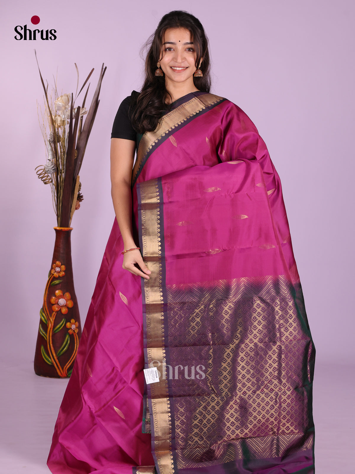 Purple & Violet - Kanchipuram-halfpure Saree - Shop on Shrus.com