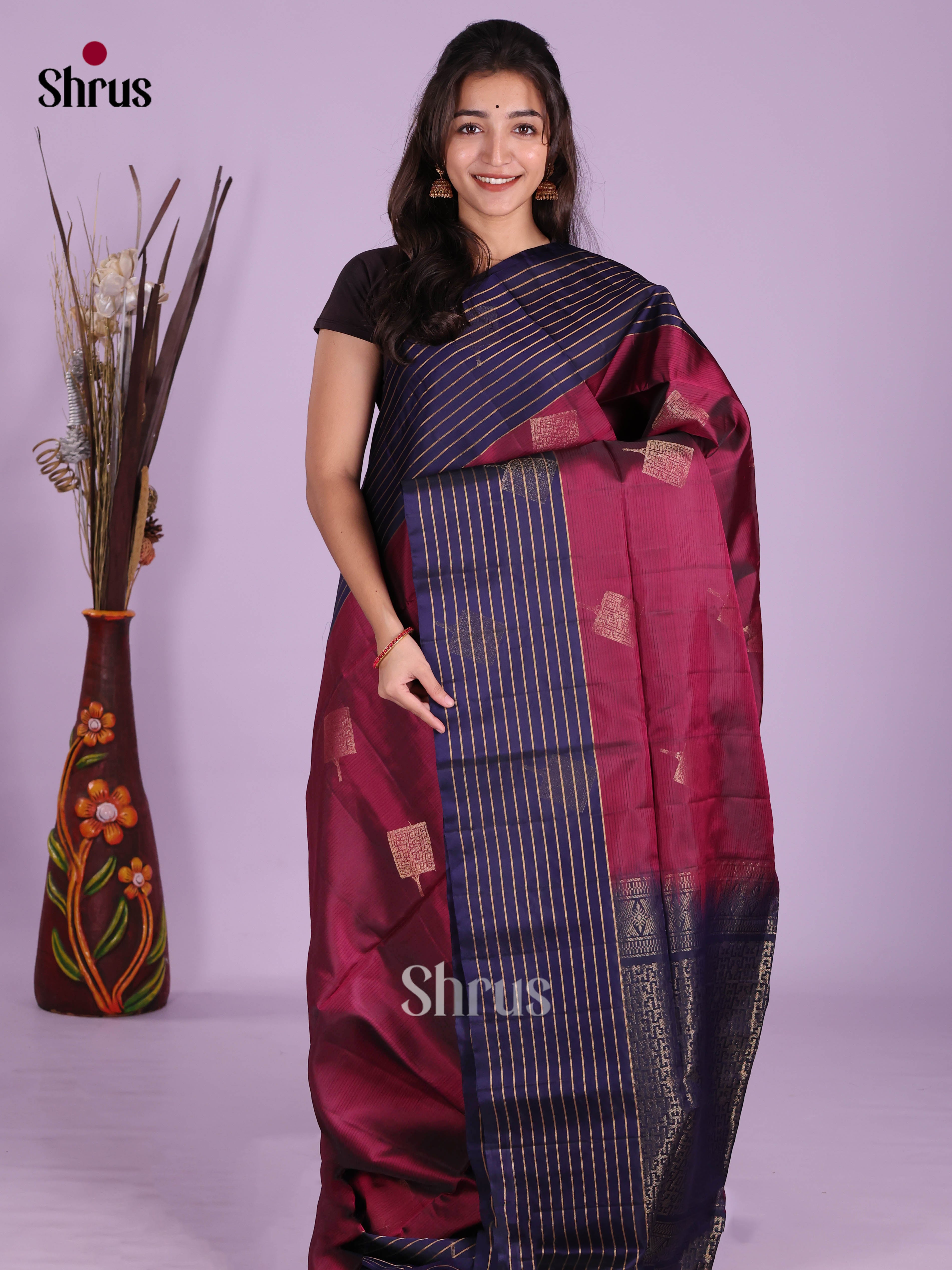 Maroon & Blue - Softsilk-halfpure Saree