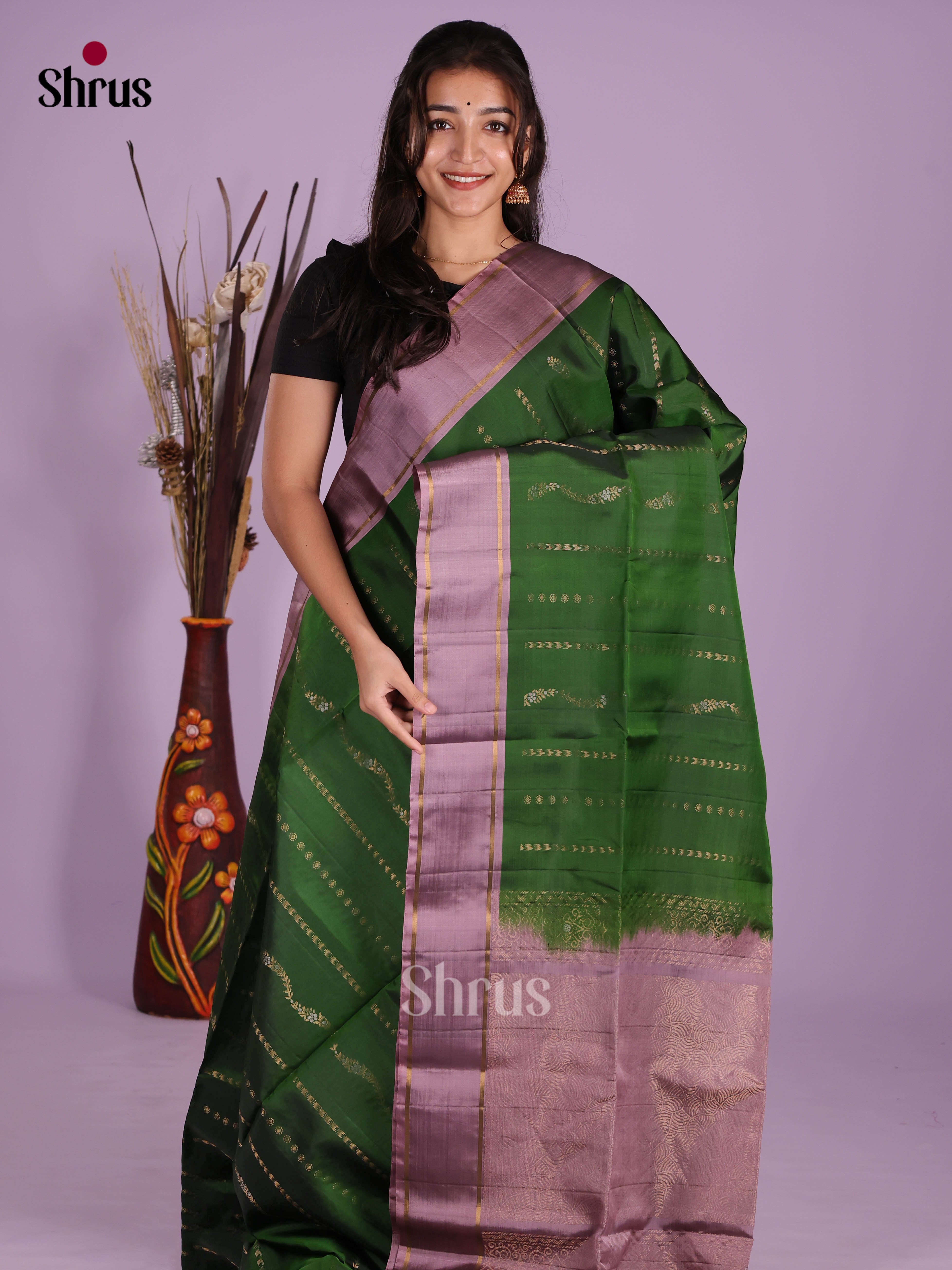 Green & Mauve- Softsilk-halfpure Saree