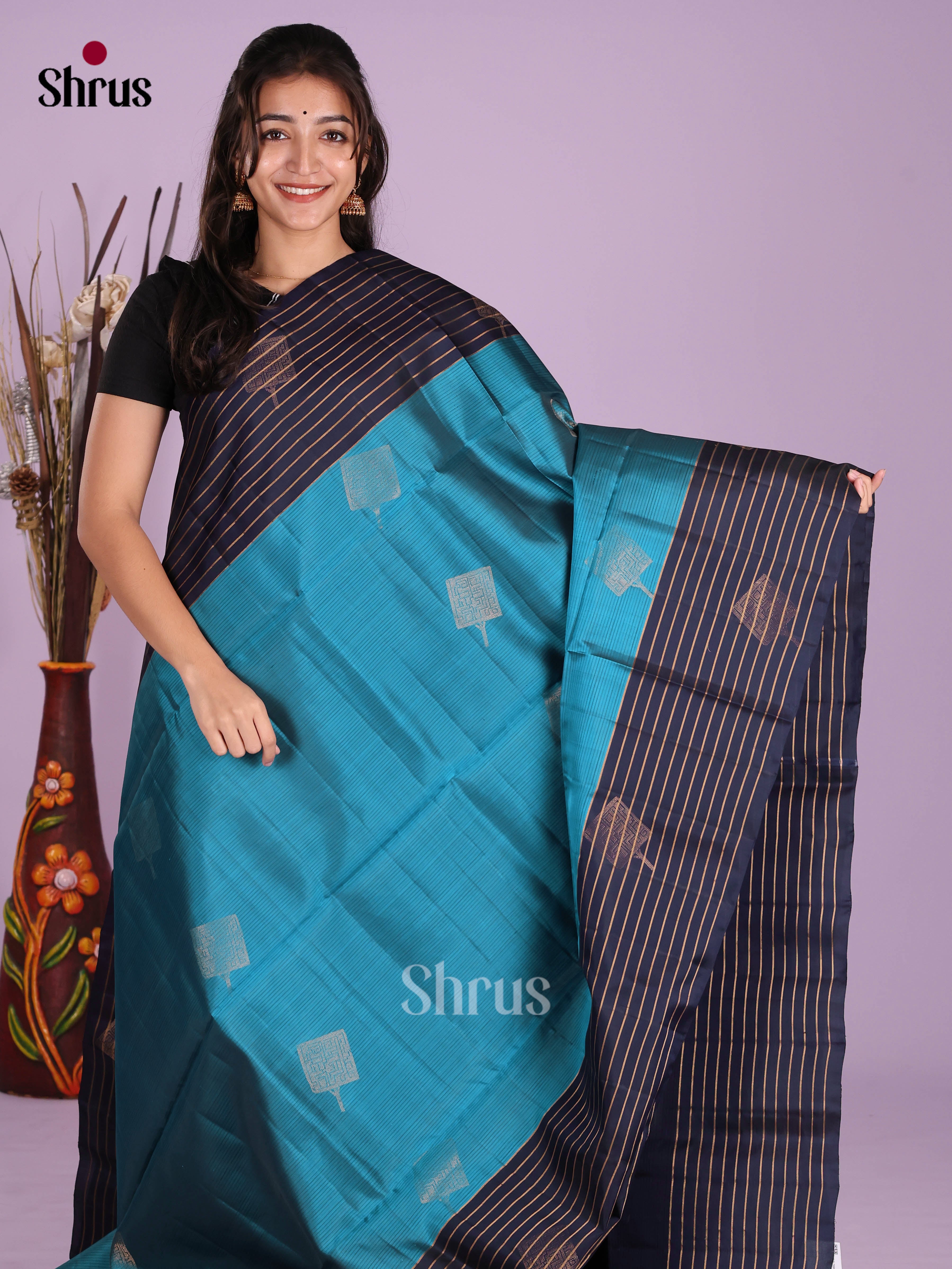 Blue & Navy Blue - Softsilk-halfpure Saree