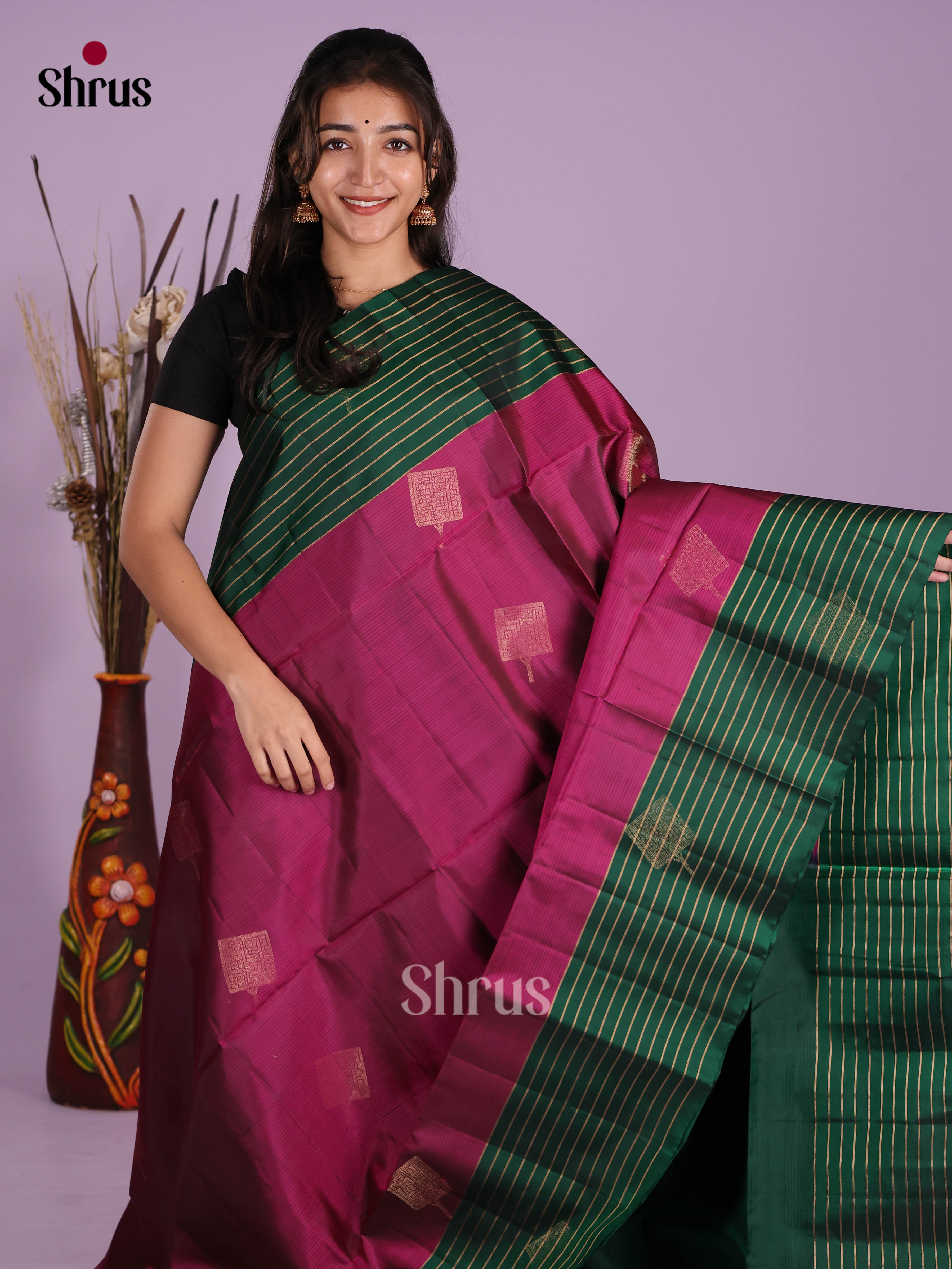 Purple & Green - Softsilk-halfpure Saree - Shop on Shrus.com