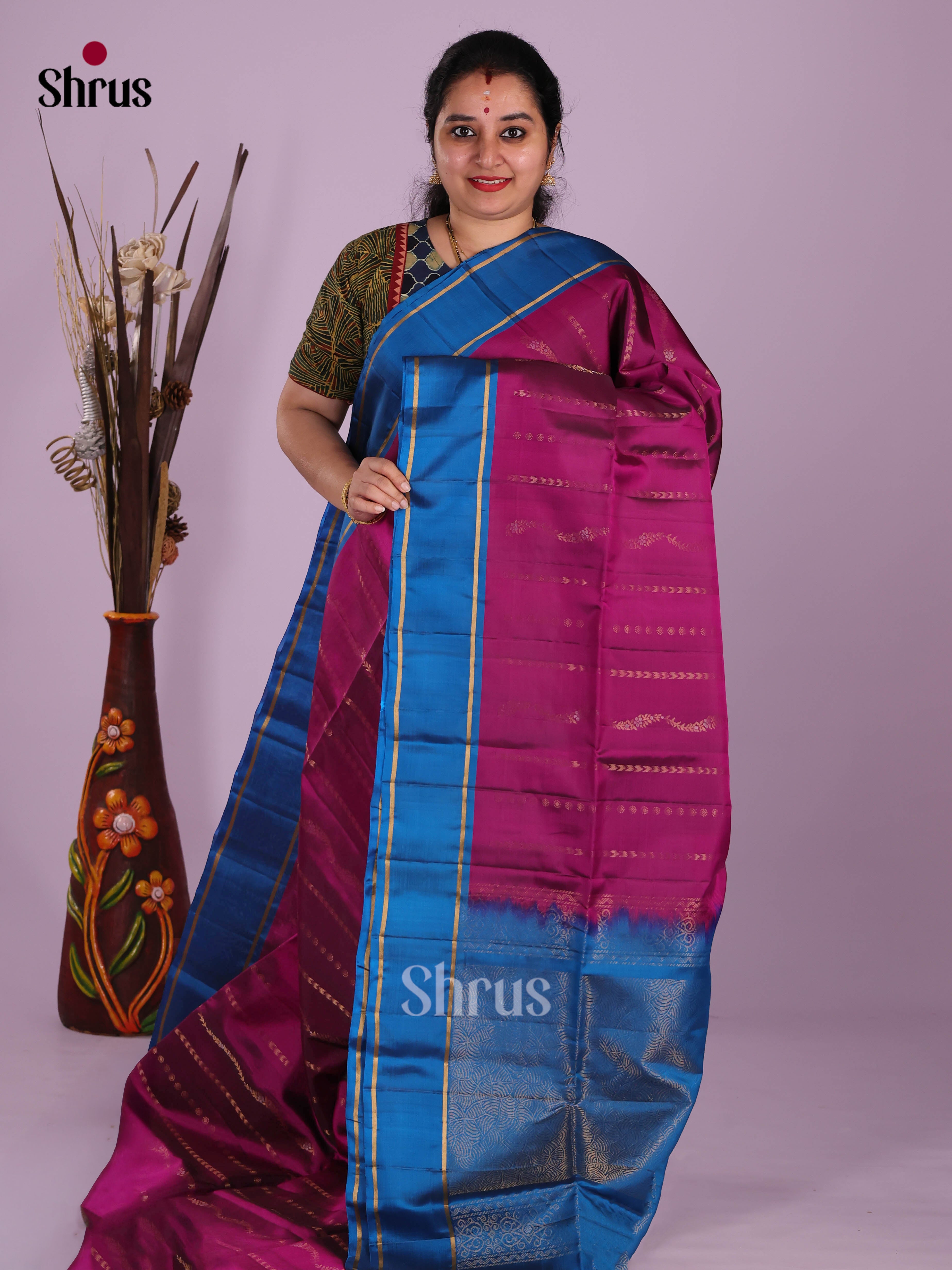 Wine & Blue - Softsilk-halfpure Saree - Shop on Shrus.com