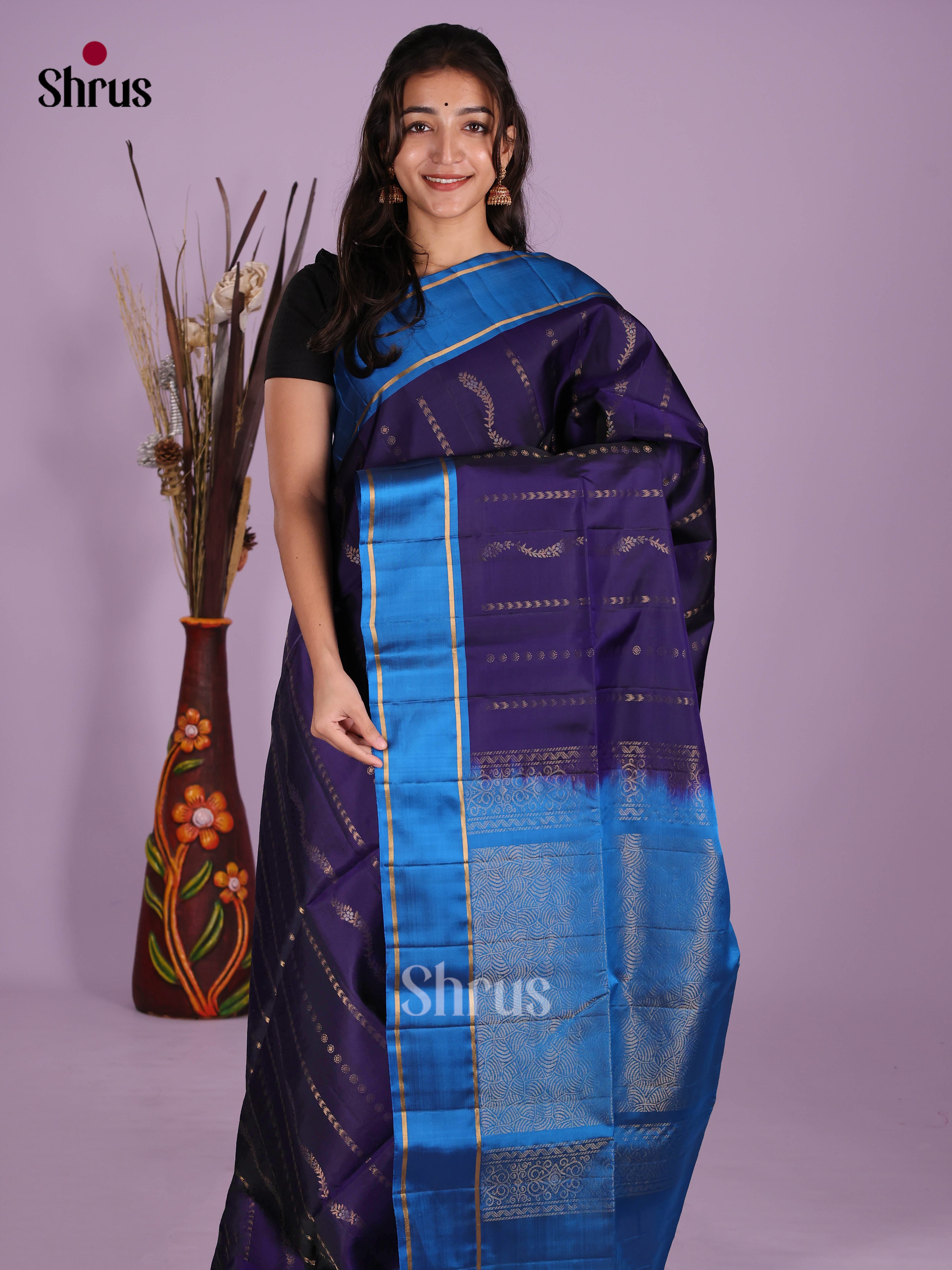 Navy Blue & Blue- Softsilk-halfpure Saree
