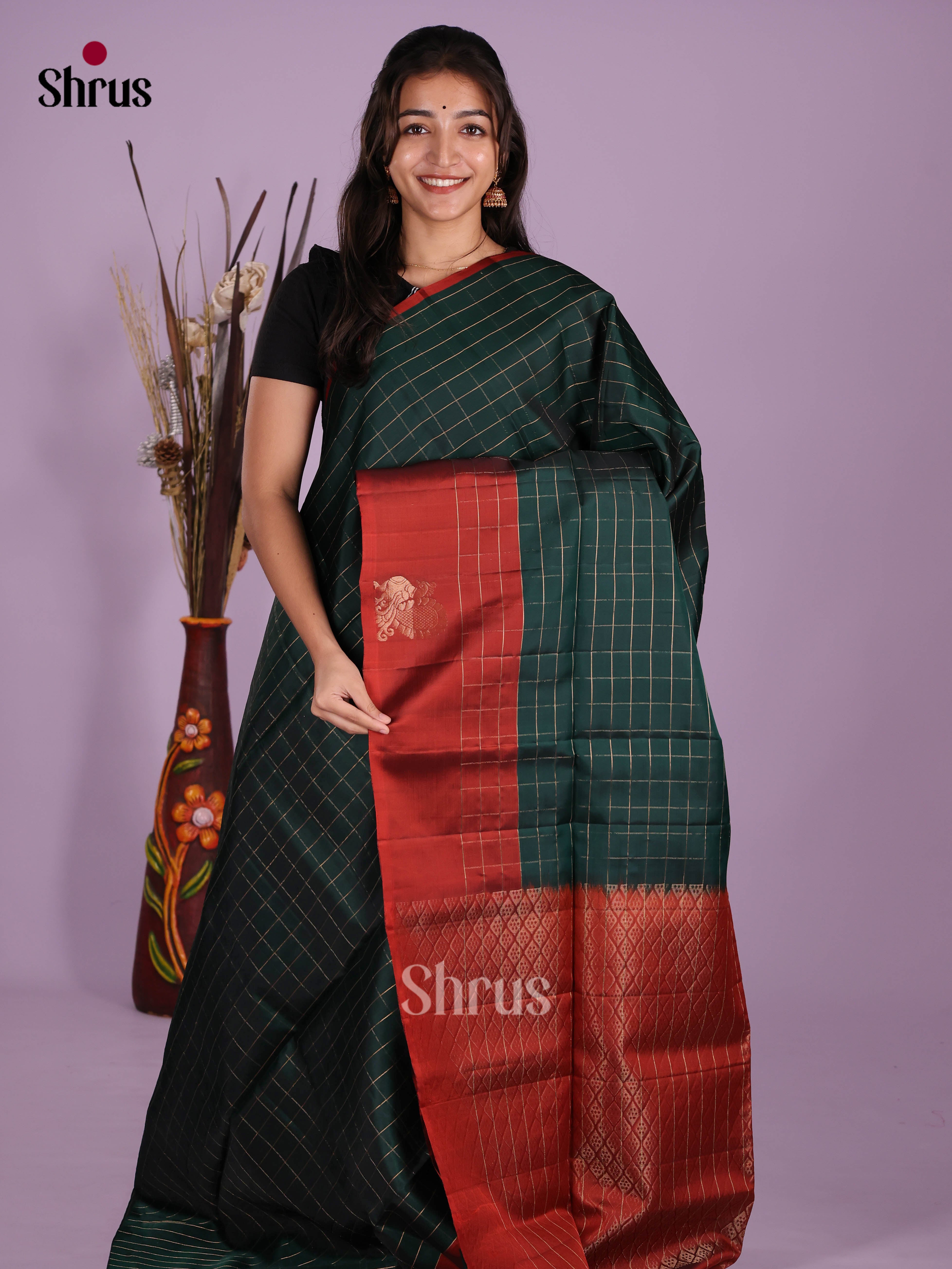 Green & Red - Softsilk-halfpure Saree - Shop on Shrus.com