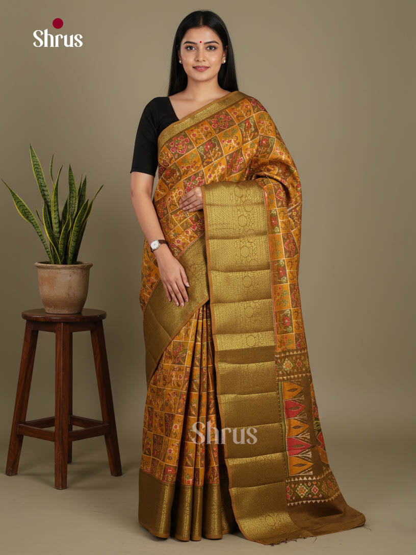 Mustard & Chutney Green - Semi Patola Saree