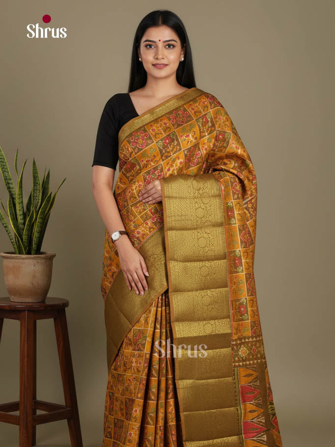 Mustard & Chutney Green - Semi Patola Saree