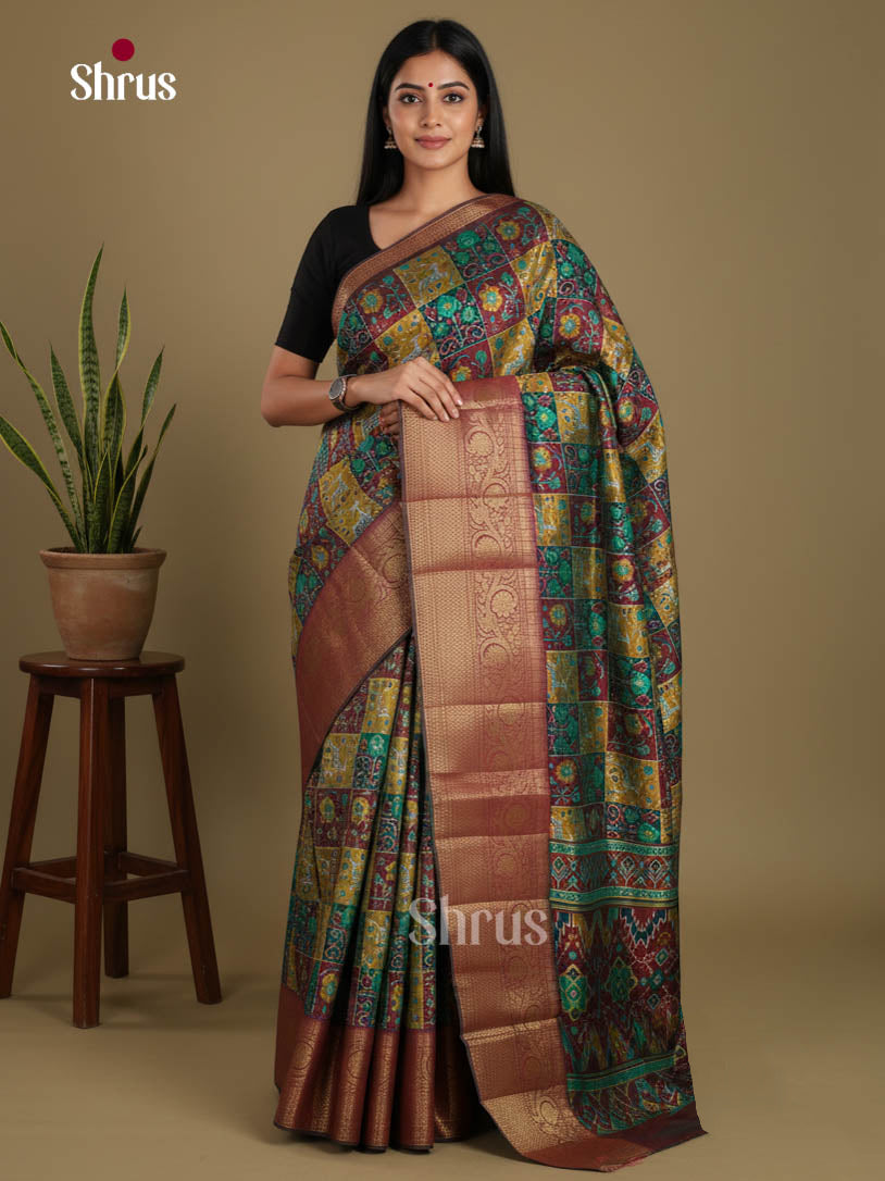 Green & Brown - Semi Patola Saree