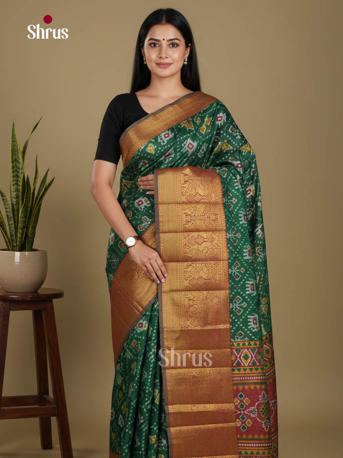Green & Maroon - Semi Patola Saree