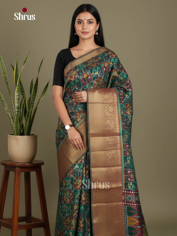 Green & Brown - Semi Patola Saree