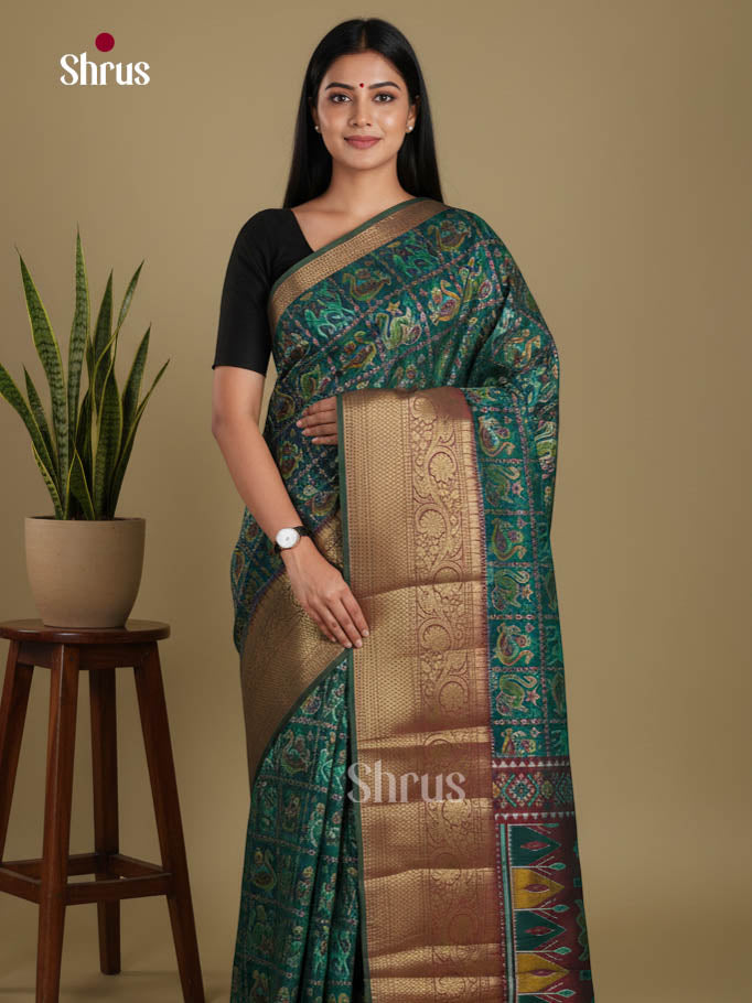 Green & Maroon - Semi Patola Saree