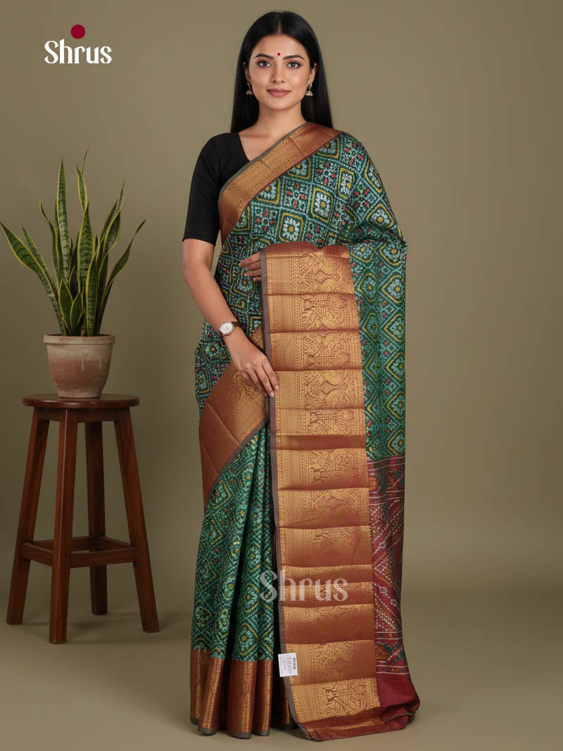 Green & Brown - Semi Patola Saree