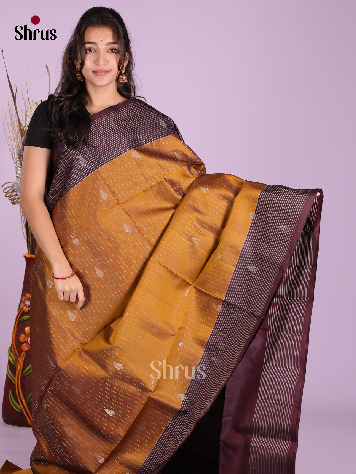 Mustard & Maroon- Softsilk-halfpure Saree