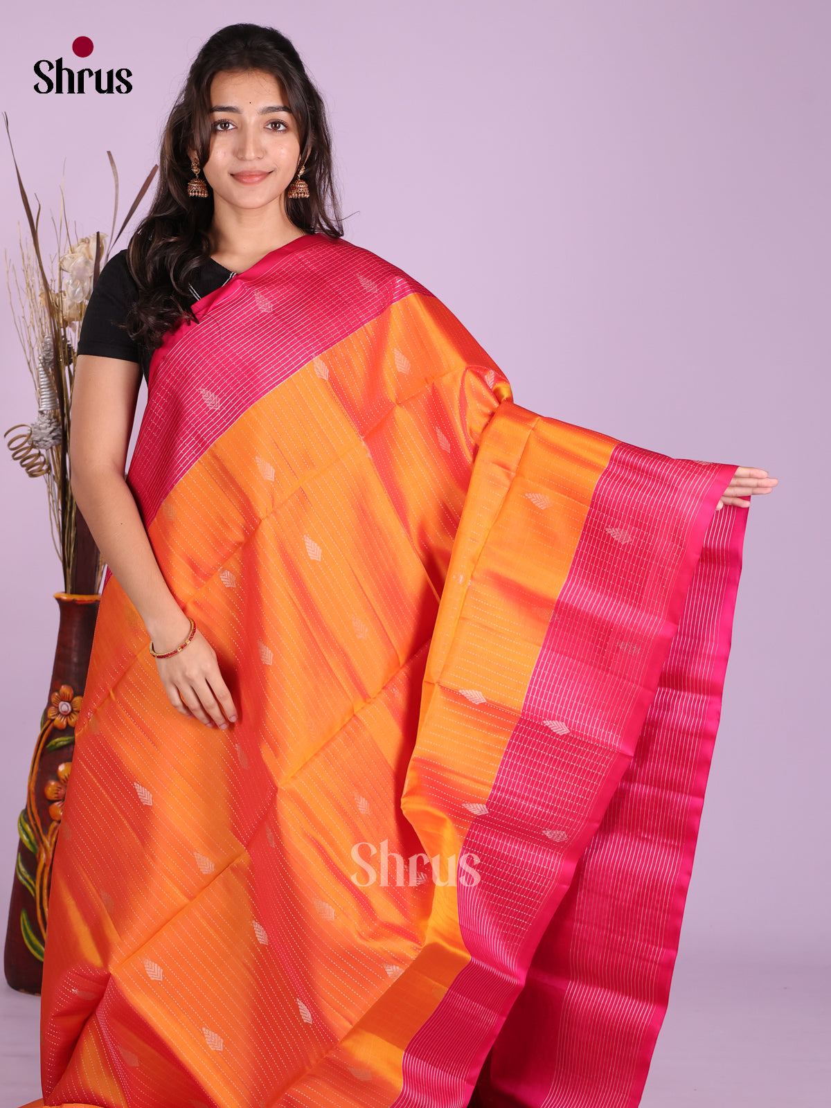 Orange - Softsilk-halfpure Saree
